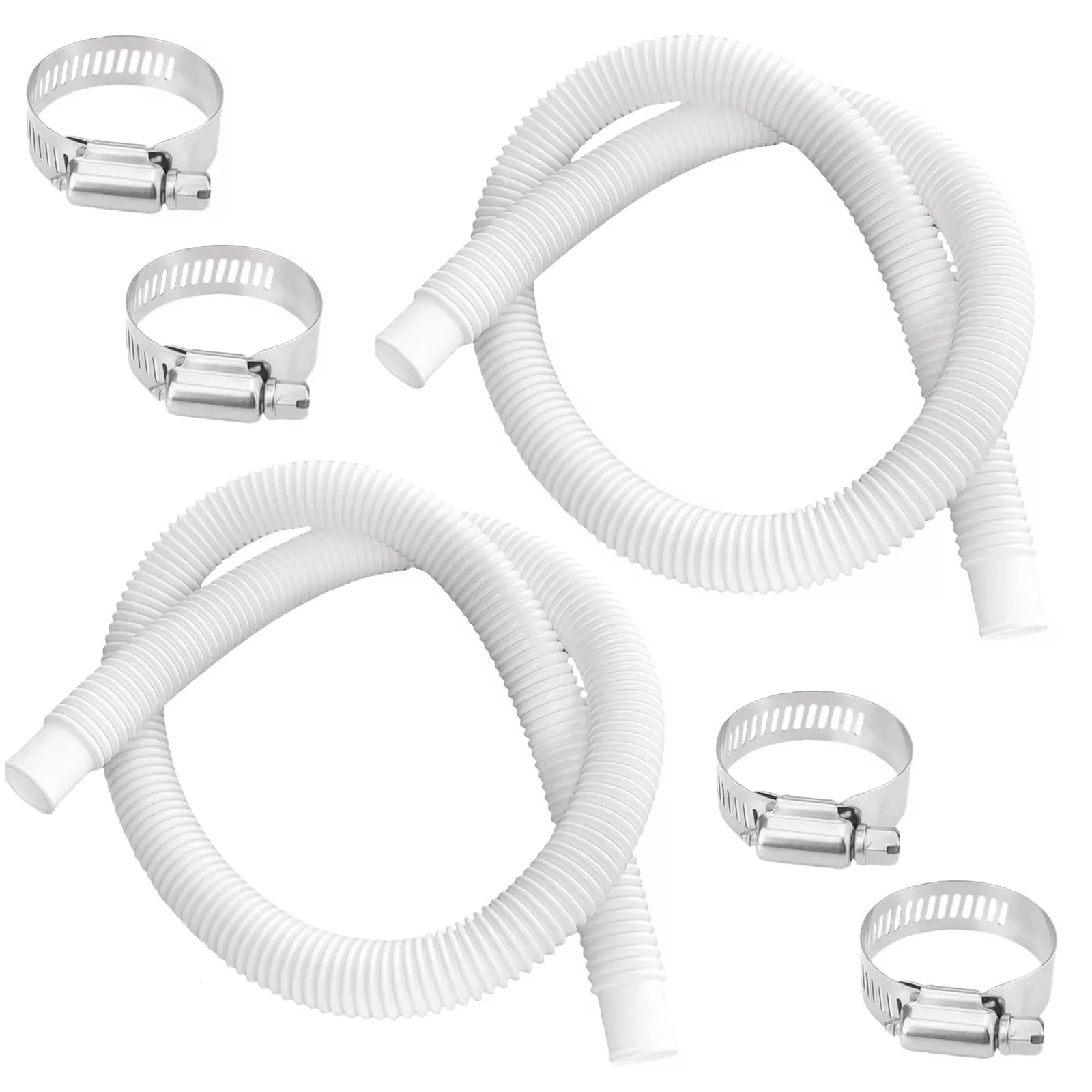 1-1 /4 Inch x 3ft Foot Long White Above Ground Pool Flex Connection Hose with 2 Metal Clamps for Pump 330 GPH, 530 GPH, and 1,000 GPH Compatible with Intex Coleman Summer Waves Pool Skimmer (2)