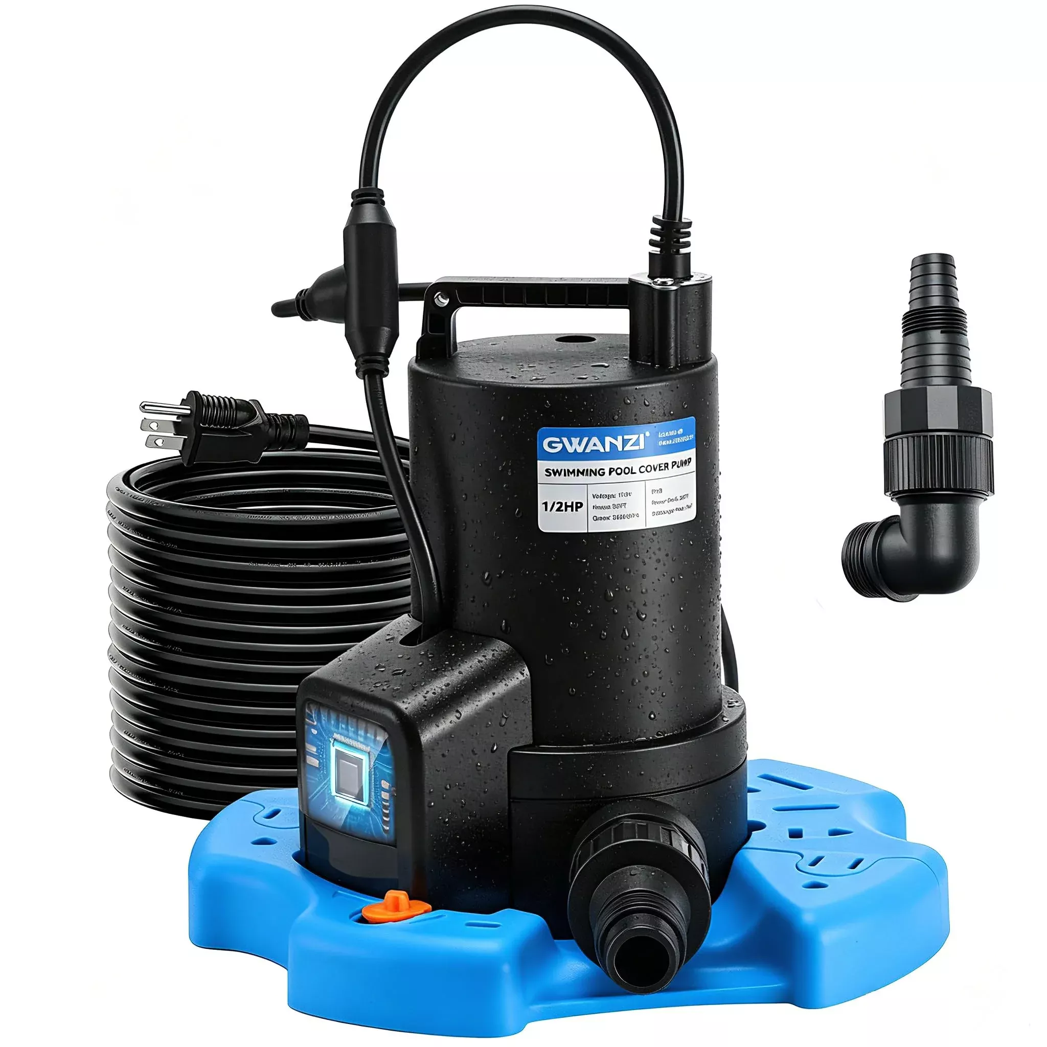 1 /2HP Swimming Pool Cover Pump Automatic On /Off 3500GPH Submersible Water Pump with Filter Net 3 /4” Check Valve Adapter & 25ft Power Cord 110V Sump Pump for Swimming Pool Hot Tubs Pond Basement