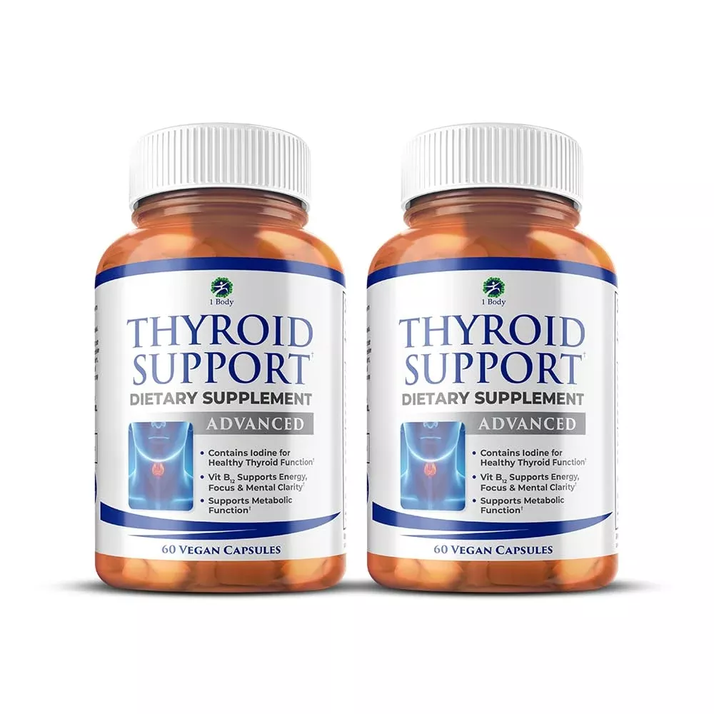 1 Body Thyroid Support Supplement, 90-Day Supply, 2 Pack with B12, Iodine, Zinc, Selenium, Ashwagandha, Non-GMO Vegetarian Formula (60 Count (Pack of 2))