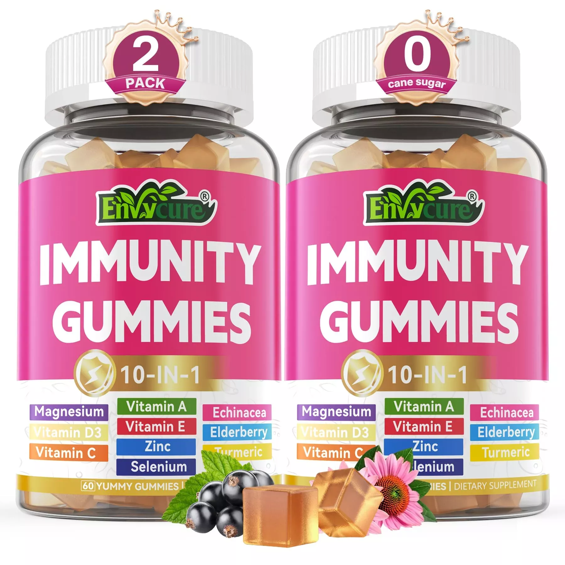 10 in 1 Immune Support Supplement Gummies, w /Echinacea, Elderberry Vitamin C and Zinc, Selenium, Vitamin D3 5000IU, Magnesium, Daily Immune Booster Multivitamin, for Antioxidant Bone Energy, 1 Pack