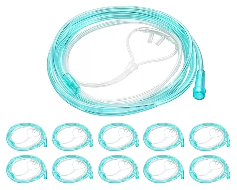 10 Pack High-Flow Ultra Soft Nasal Oxygen Cannula, Green Tubing and Each Individual Packing with Standard Connection 7 Ft