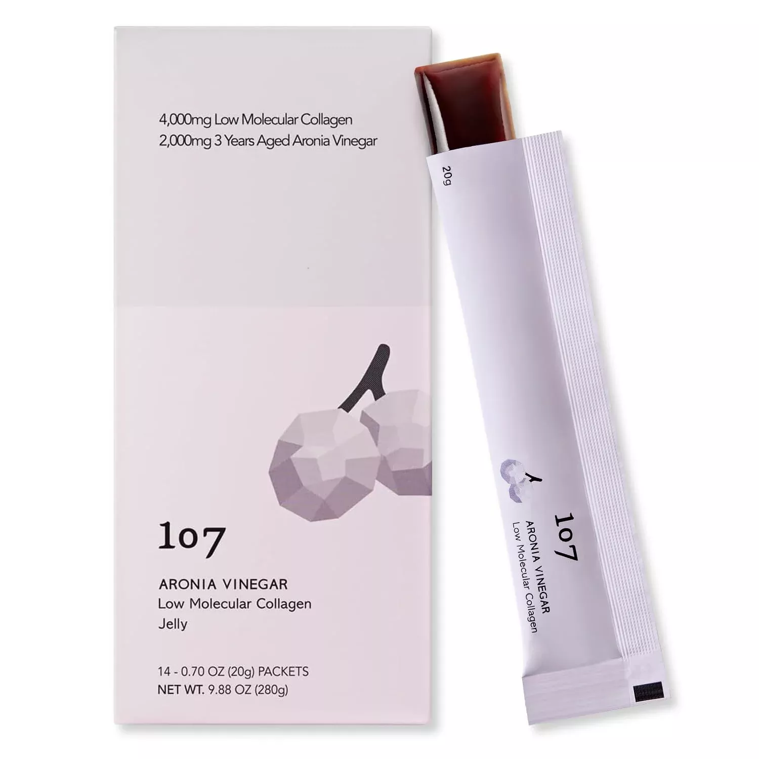 107 ARONIA Vinegar Low Molecular Collagen Jelly Stick, Contains Vitamin, Collagen, Hyaluronic Acid, Elastin, Probiotics, Korean Beauty Collagen, Supports Inner Beauty, 20g x 14 Pouches