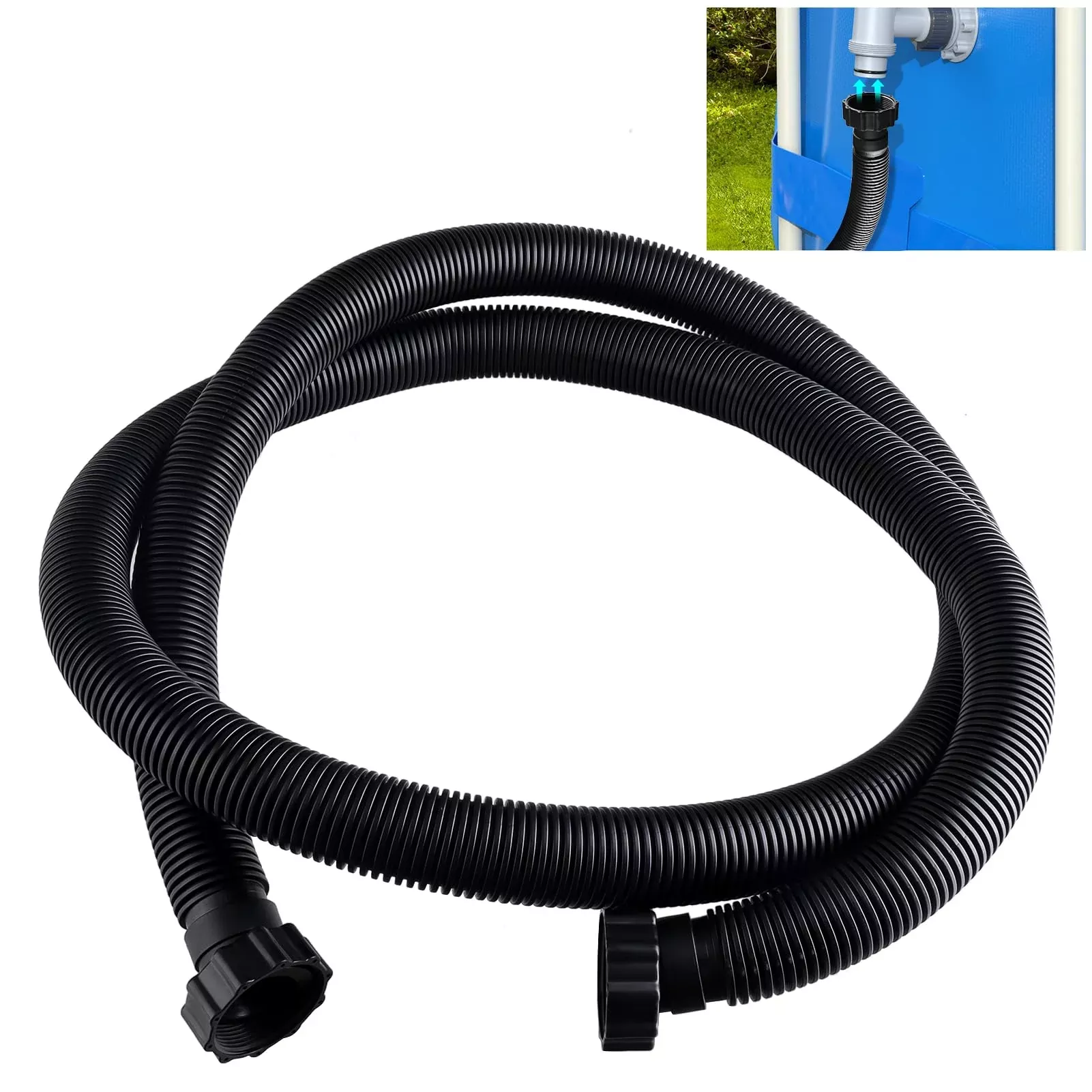 10ft Pool Hose For Above Ground Pools, 1.5 Inch Diameter Swimming Pool Replacement Hose for Filter Pump, Saltwater System, Sand Filters Accessories (1, White, Normal)