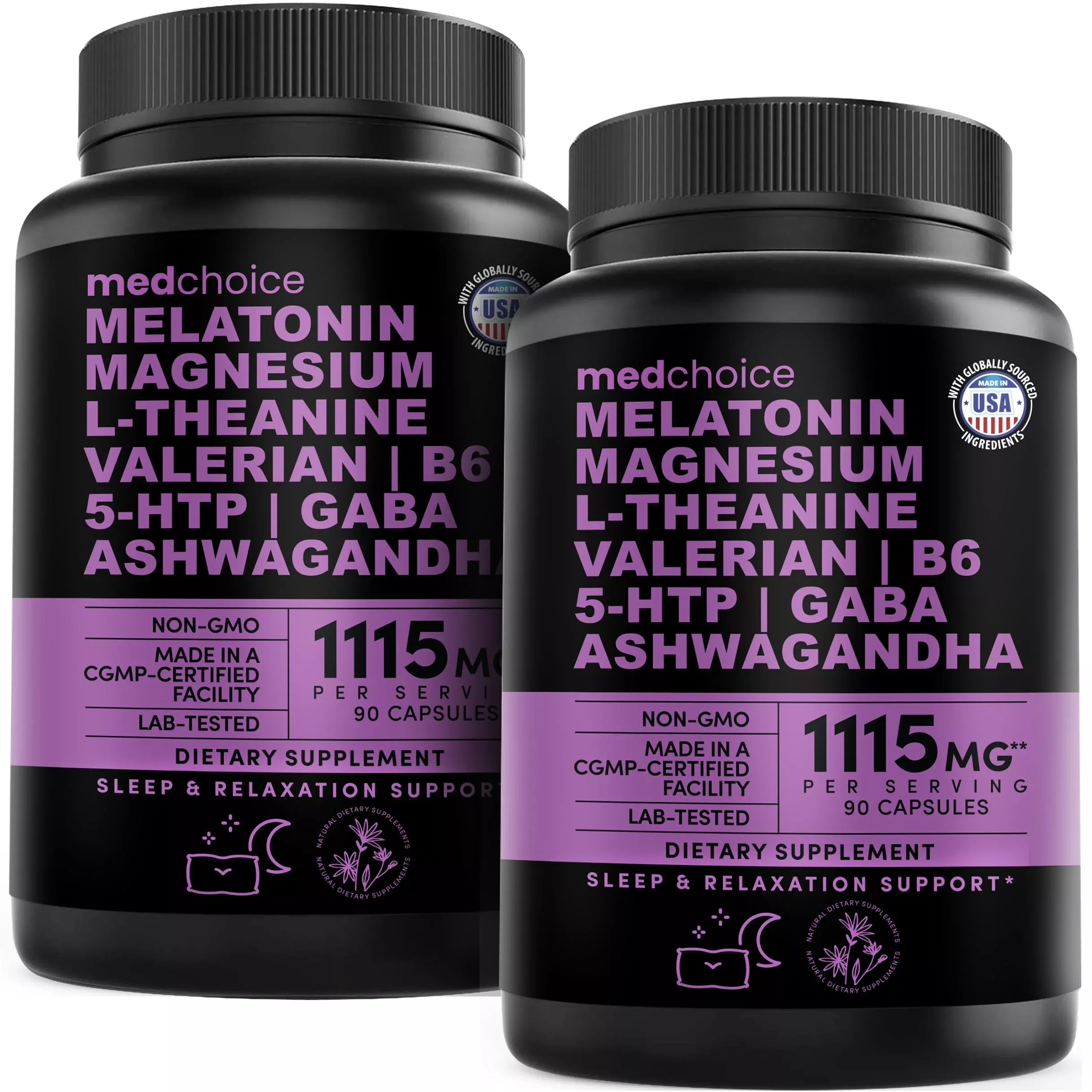 12-in-1 Melatonin Sleep Capsules - Natural Sleep Aids for Adults with Melatonin 5mg and Magnesium Glycinate 500mg, Sleep Aid with Ashwagandha, L Theanine, Valerian Root, GABA, 5-HTP (90ct, Pack of 3)