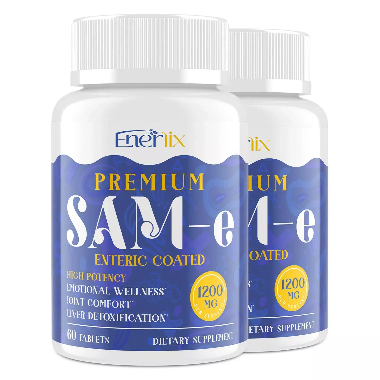 1200 MG SAM e Supplement for Brain, Mood, Joint, and Liver, High Absorption SAM-e (S-Adenosyl-L-Methionine) with CoQ10, 5-HTP, Enteric Coated 60 Tablets, Vegan