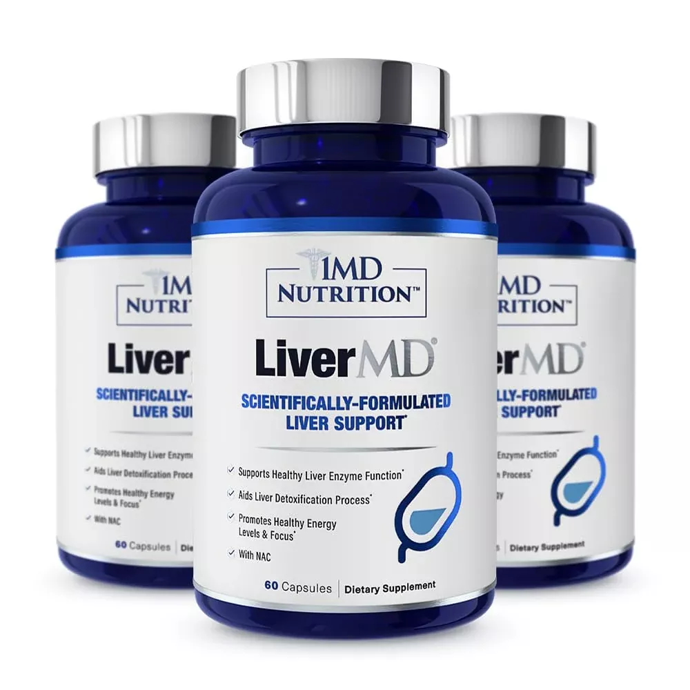 1MD Nutrition 1MD LiverMD - Liver Support Supplement | Siliphos Milk Thistle Extract - Highly Bioavailable, for Liver Support | 180 Capsules (3-Pack)