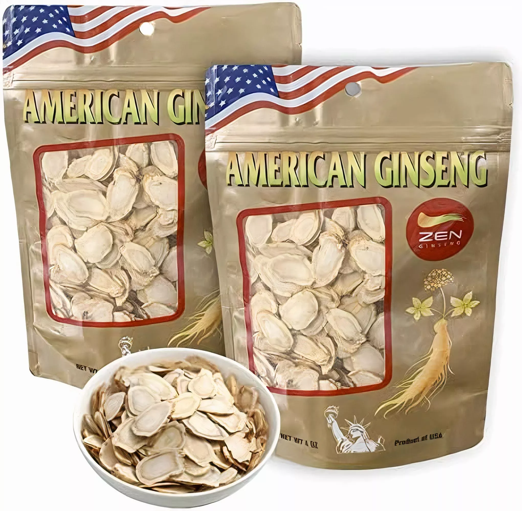 2 Bags of American Ginseng Slices (4oz /Bag) 西洋参 /花旗参 Panax Ginseng. Boosts Body Immunity, Energy & Stamina for Man & Women