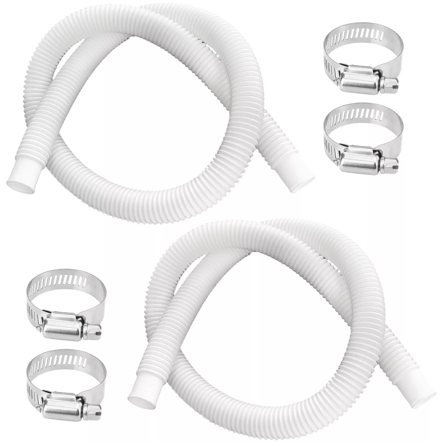 2 Pack 1-1 /4 Inch x 3ft Foot Long White Above Ground Pool Flex Connection Hose with 2 Metal Clamps for Pump 330 GPH, 530 GPH, and 1,000 GPH Compatible with Intex Coleman Summer Waves Pool Skimmer