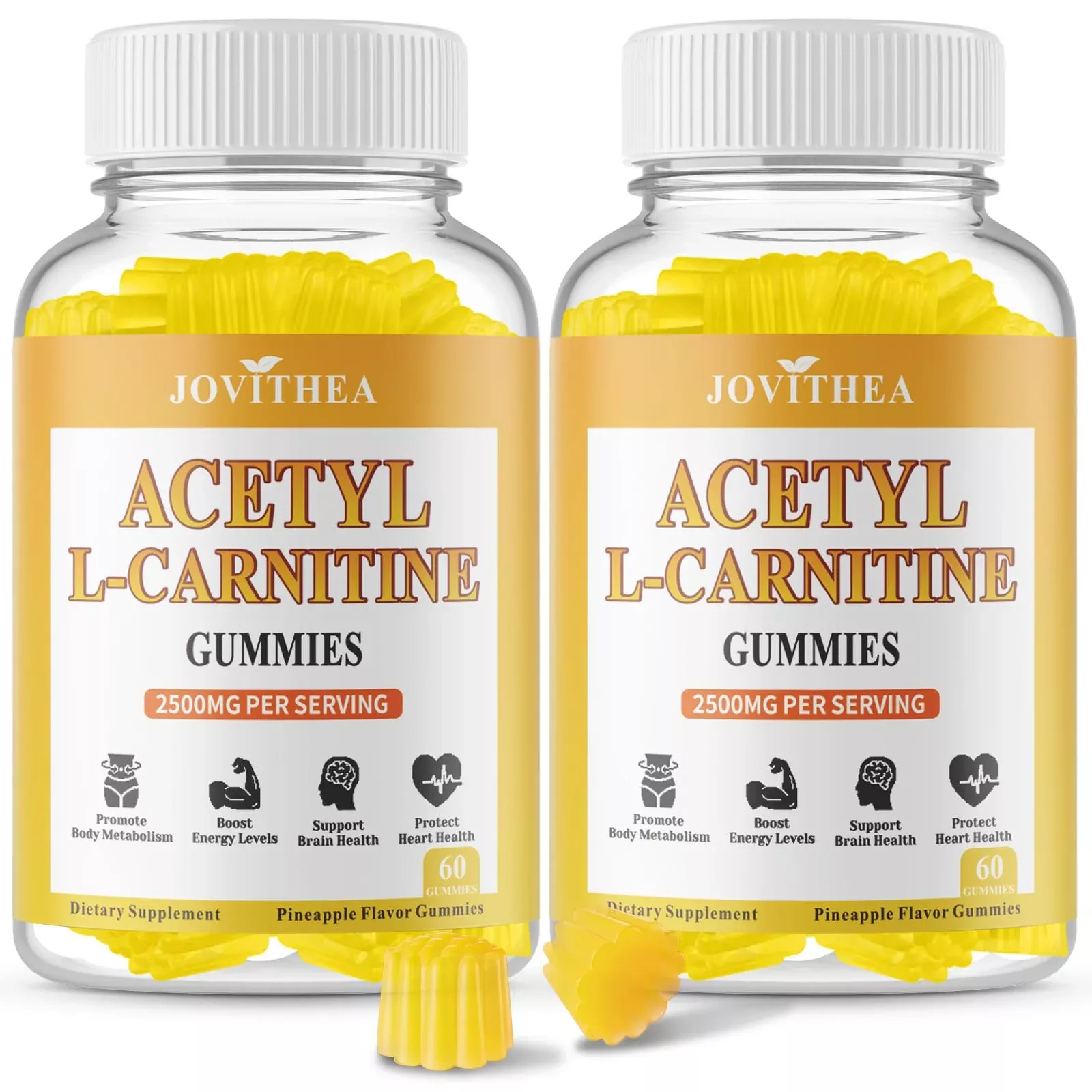 2 Pack Acetyl L-Carnitine Gummies Sugar Free, Premium L-Carnitine Supplement for Women & Men, ALCAR Supplement for Energy, Muscle, Focus & Brain Support, Gluten-Free, Non-GMO, Vegan, 120 Count