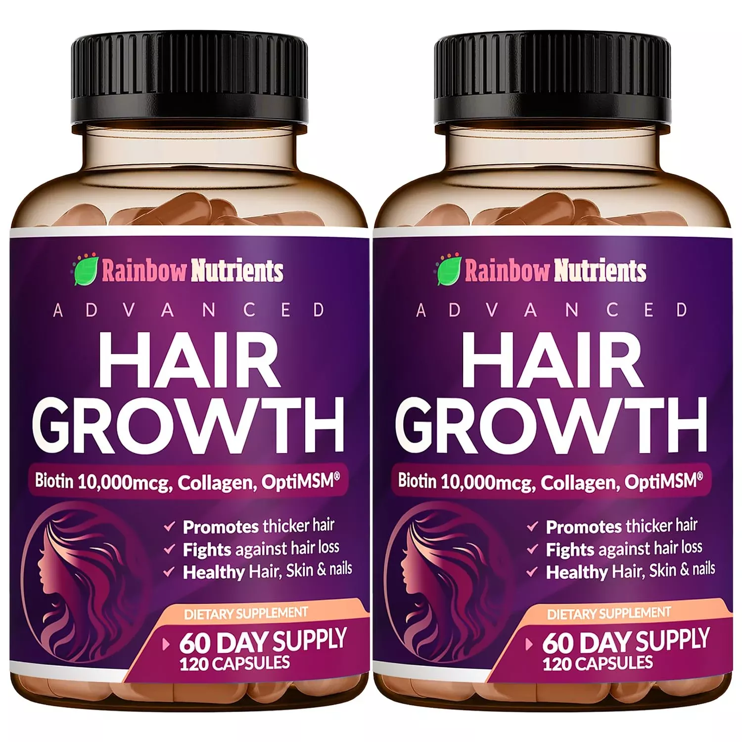 (2 Pack) Hair Growth Vitamins for Women | Biotin 10,000mcg, Collagen, Patented OptiMSM, goMCT, Saw Palmetto | Naturally Regrow Stronger & Healthier Hair, Skin and Nails | May Stop Hair Loss