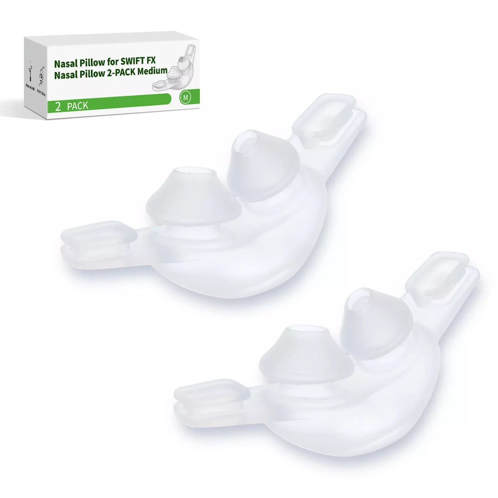 2-Pack Replacement Nasal Pillow Cushion Compatible with Swift FX - Ultra Soft Silicone CPAP Mask Cushion with Dual-Layer Technology for Perfect Seal - Premium Nose Pillows Cushions Only, Medium