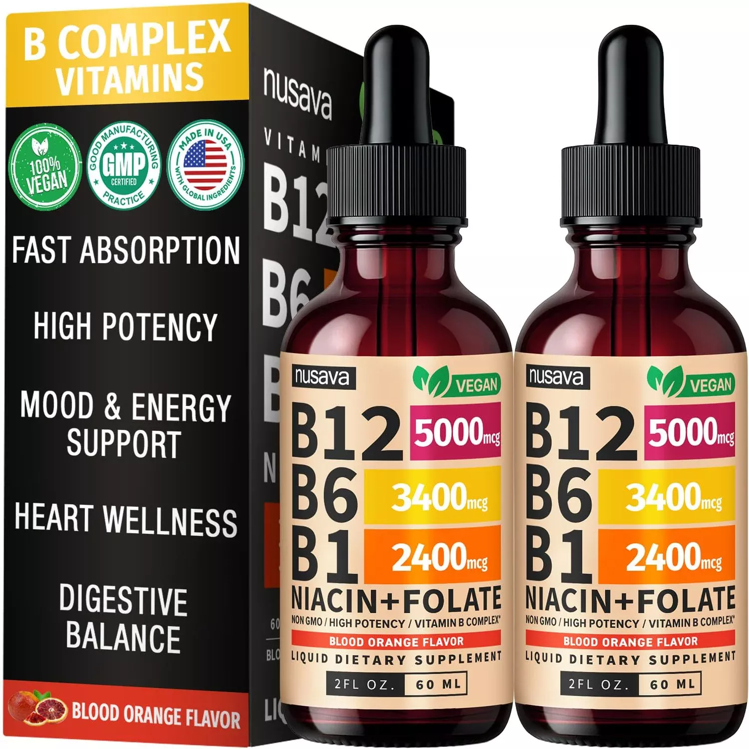 (2 Pack) Vitamin B12 and B6 Liquid Drops, B12 Sublingual Vitamin B Complex - B 12 Vitamin 5000mcg - B12 Methylcobalamin for Energy, Brain, and Heart Support with 27,200 mcg, Fruit Punch, 80 Servings