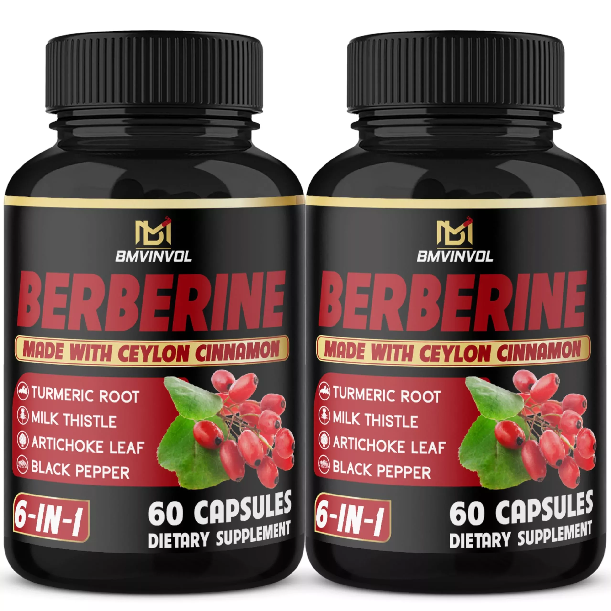 (2 Packs) Berberine Supplement Plus Ceylon Cinnamon, Turmeric - 120 Capsules - Supports Immune Function - Berberine HCl Supplement Pills - 4 Months Supply