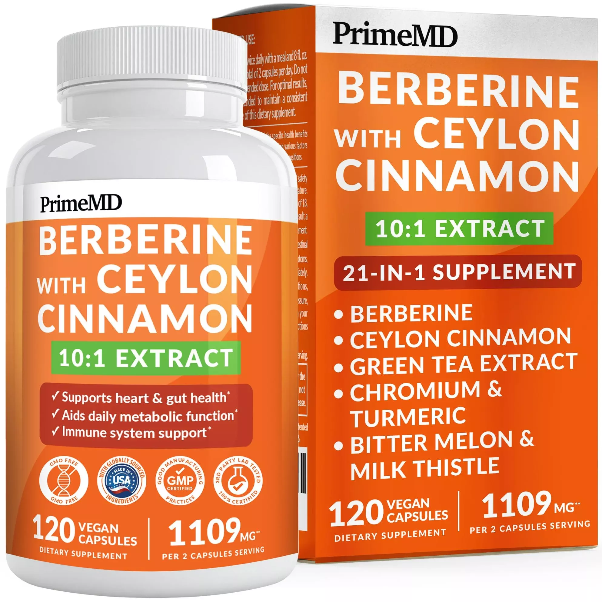 21-in-1 Berberine Supplement with Ceylon Cinnamon Capsules - Dihydroberberine with Chromium, Bitter Melon & Green Tea Extract - Berberine with Ceylon Cinnamon for Energy Support (120 Ct) (Pack of 2)