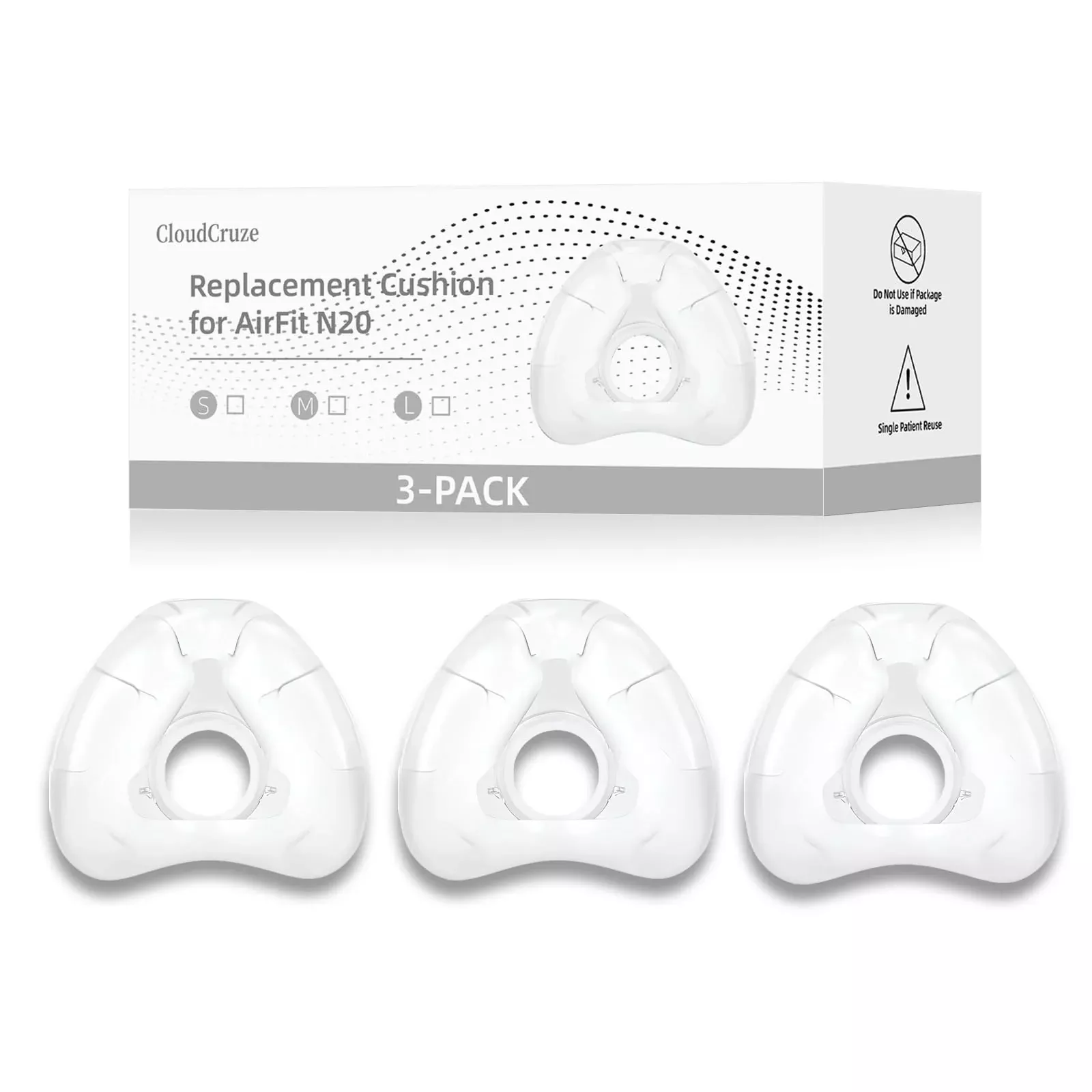 3 Pack Replacement Nasal Cushion for ResMed AirFit N20, Compatible with Original Frame, Reliable Seal and Durable Replacement Supplies, Small