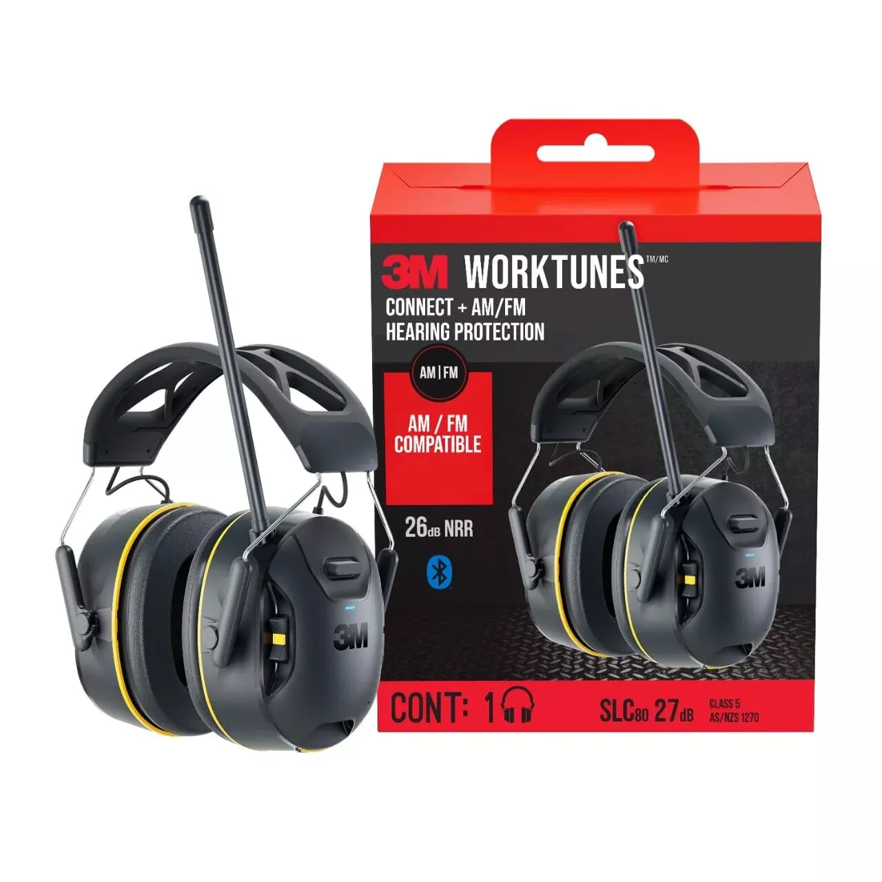 3M WorkTunes Connect + AM /FM Wireless Hearing Protector with Bluetooth Technology, Bluetooth Hearing Protection with a 26 dB Noise Reduction Rating