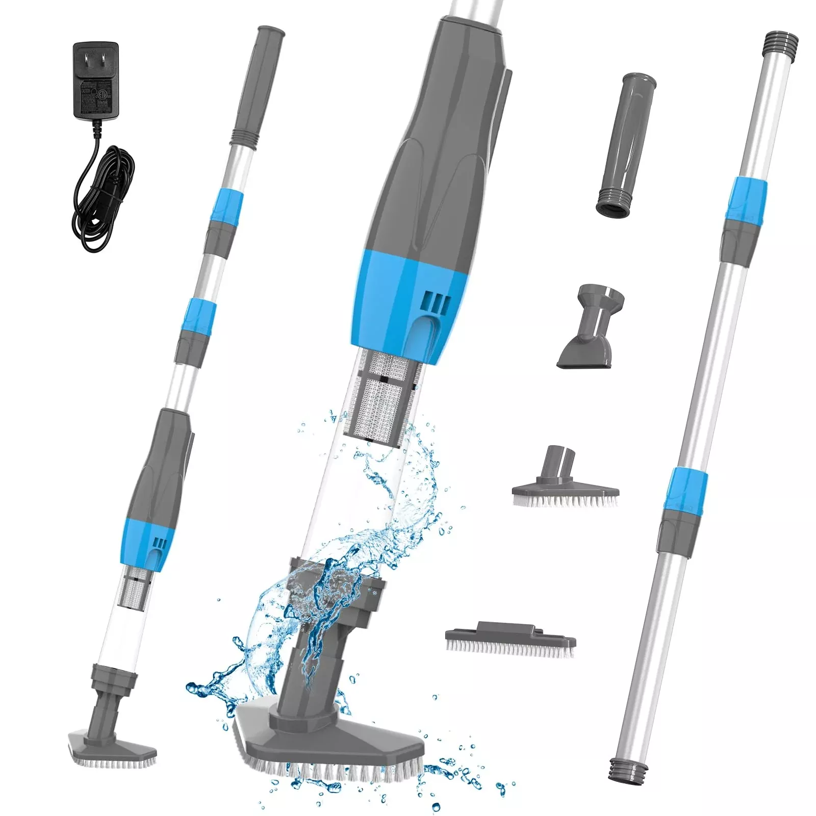4 in 1 Cordless Rechargeable Small Pool Vacuum spa hot tub 90 Mins Running Time, 12 Gallons /Min Powerful Suction 2026 new (White Cyan)
