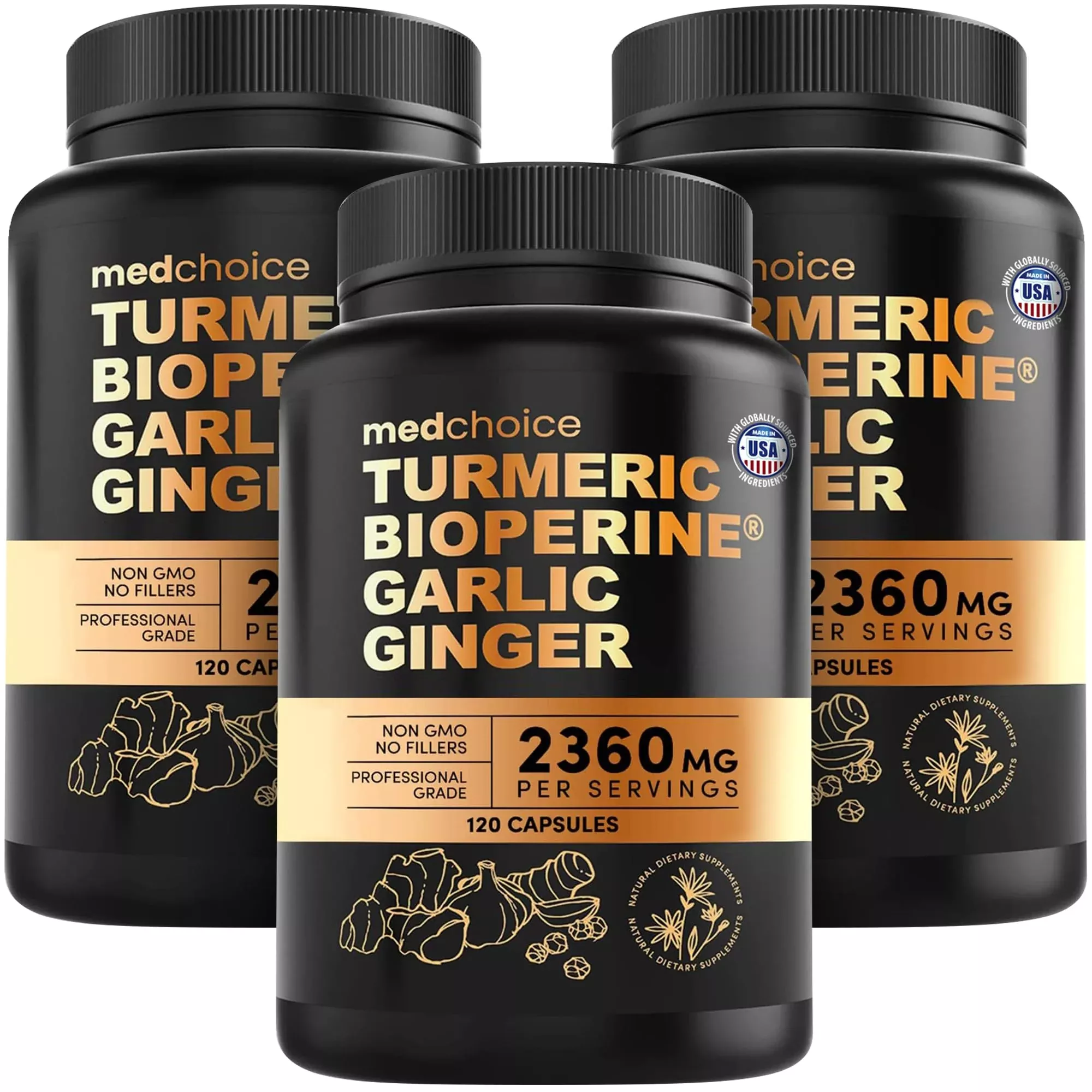 4-in-1 Turmeric Joint Support Supplements with Garlic and BioPerine - 2360 mg High Potency Herbal Blend for Mobility, Everyday Flexibility, Digestive Comfort, and Active Aging Support (120ct)