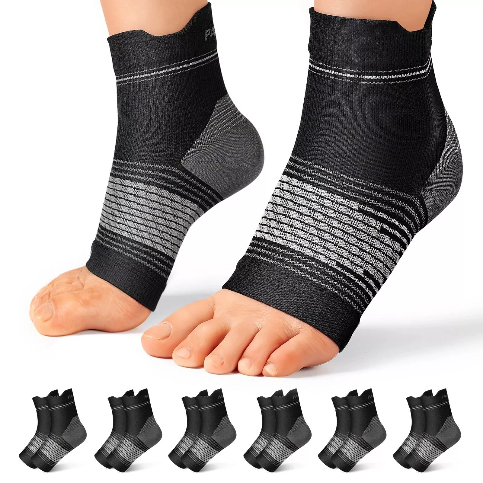 6 Pairs Plantar Fasciitis Socks for Men & Women, Ankle Brace Compression Socks with Arch Support for Achilles Tendonitis, Heel Pain, Swelling & Arthritis Relief, Black, Large