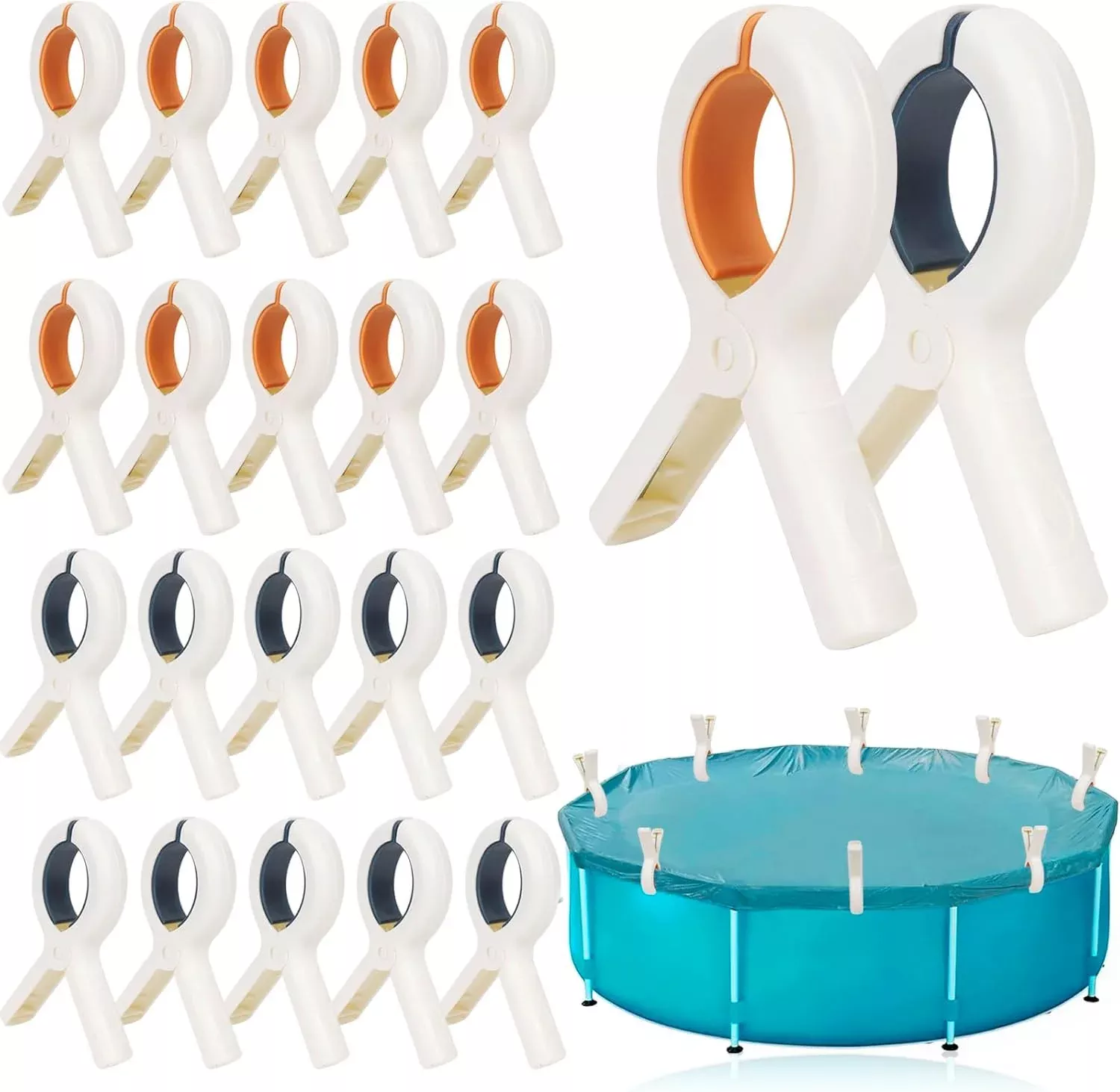 Above Ground Pool Cover Clips - 20 Pcs 5.1 Inch Pool Cover Spring Clamps, Large Heavy-Duty Swimming Pool Cover Clip Holder, Plastic Winter Above Ground Pool Cover Fasteners for Towel Beach Chair