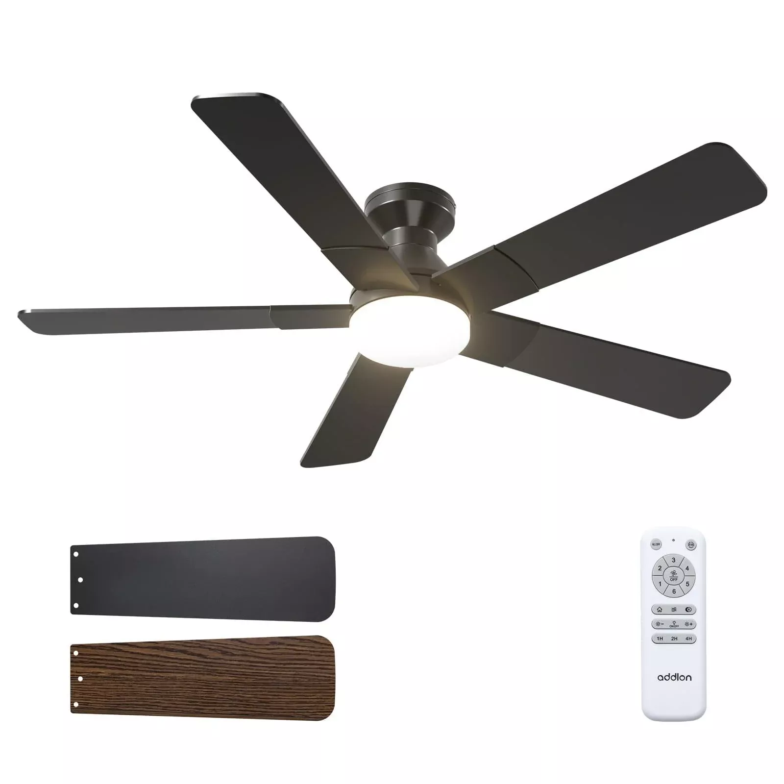 addlon Ceiling Fans with Lights, 52 inch Low Profile Ceiling fan with Light and Remote Control, Flush Mount, Reversible, 3CCT, Dimmable, Noiseless, Black Ceiling Fan for Bedroom, Indoor /Outdoor Use