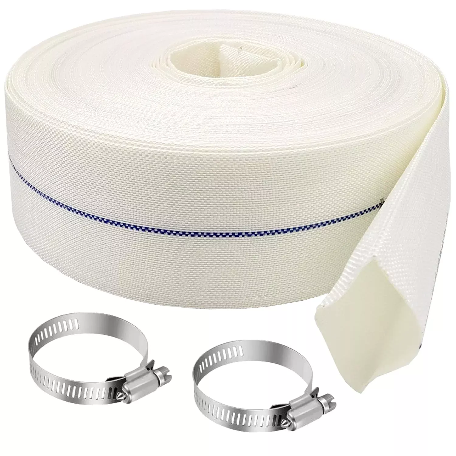 Ahzemepinyo 2IN x 164FT Pool Backwash Hose Heavy Duty Drain Discharge Hose LayFlat Garden Hose with 2 Clamps,Weatherproof Burst Resistant for Water Transfer, Sump Pump, Pool Filter, Pool Drain