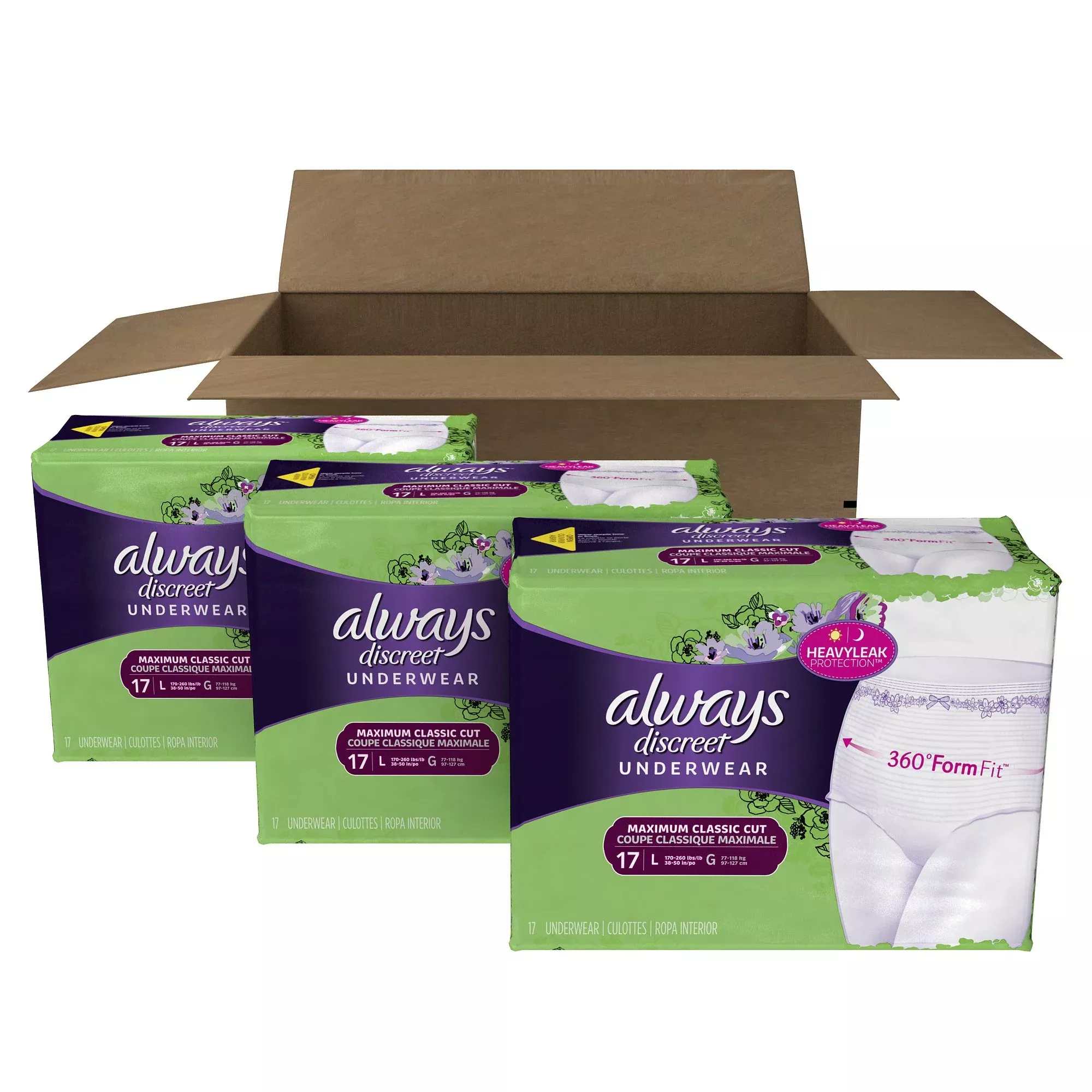 Always Discreet Incontinence & Postpartum Underwear for Women, Disposable, Maximum Absorbency, Large, 51 Count