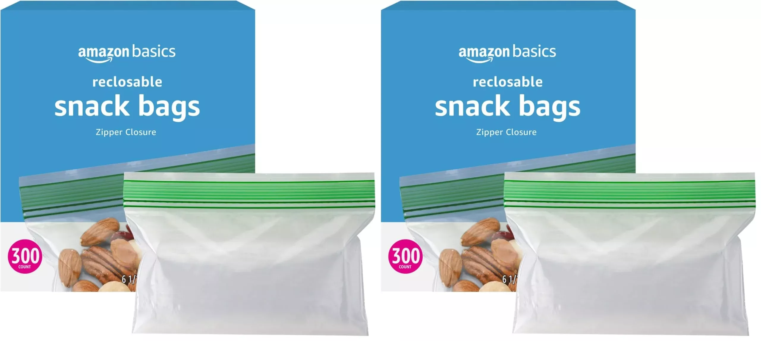 Amazon Basics Reclosable Food Storage Snack Bags,300 Count (Pack of 2)
