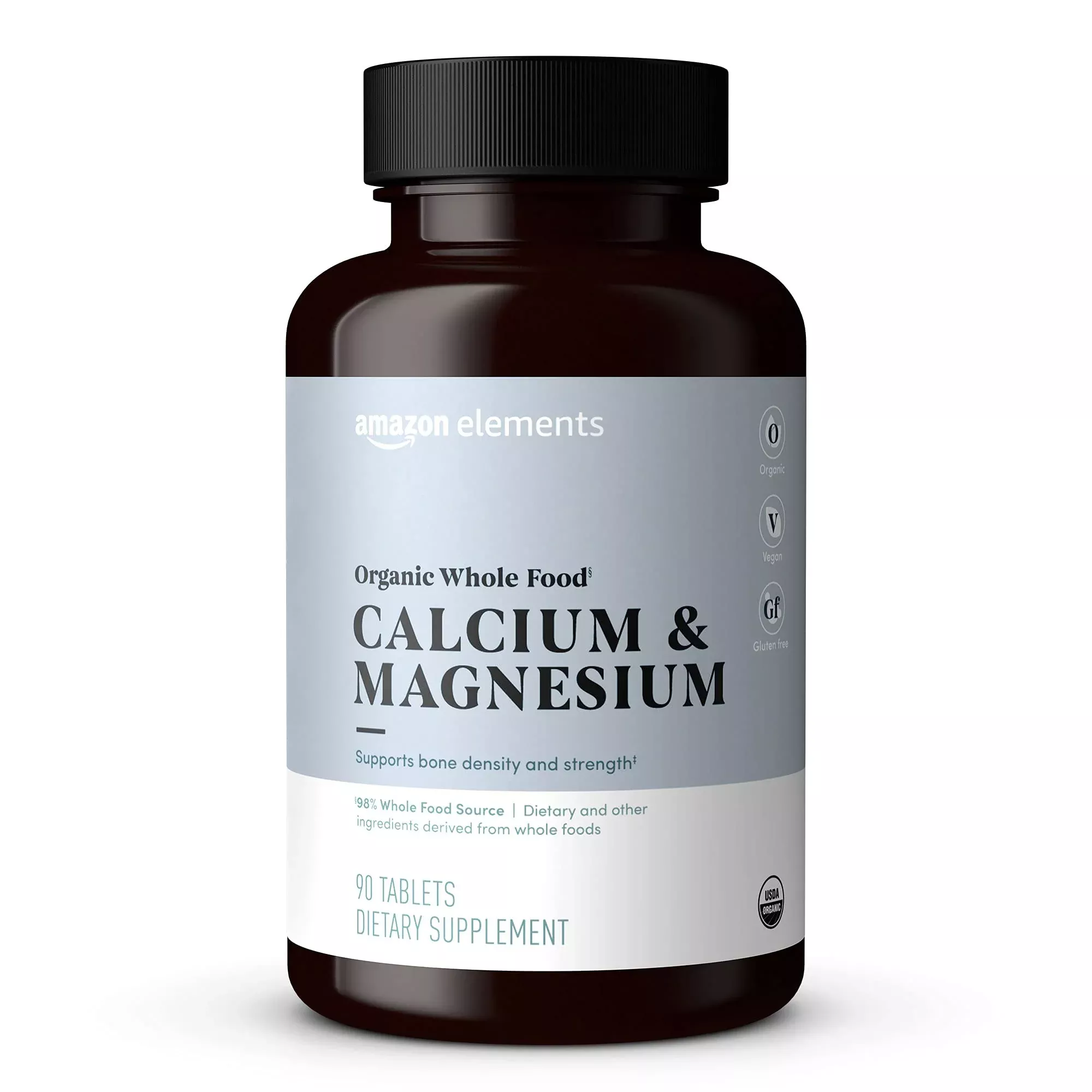 Amazon Elements - Organic Whole Food Calcium & Magnesium, Vegan, Gluten Free, 90 tablets