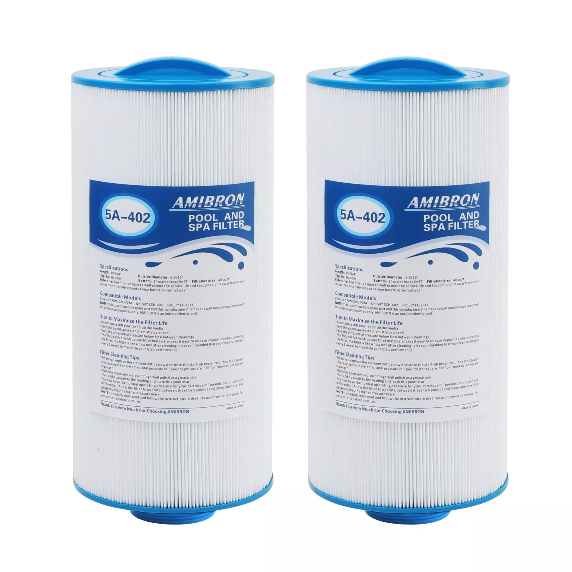 AmiBron 5CH-402 Replaces Tuff Spa Filter, Compatible with Sundance Spas 6540-723, Pleatco PJW40SC-F2M, Filbur FC-2811, Unicel 5CH-402, Del Sol Spas, 2