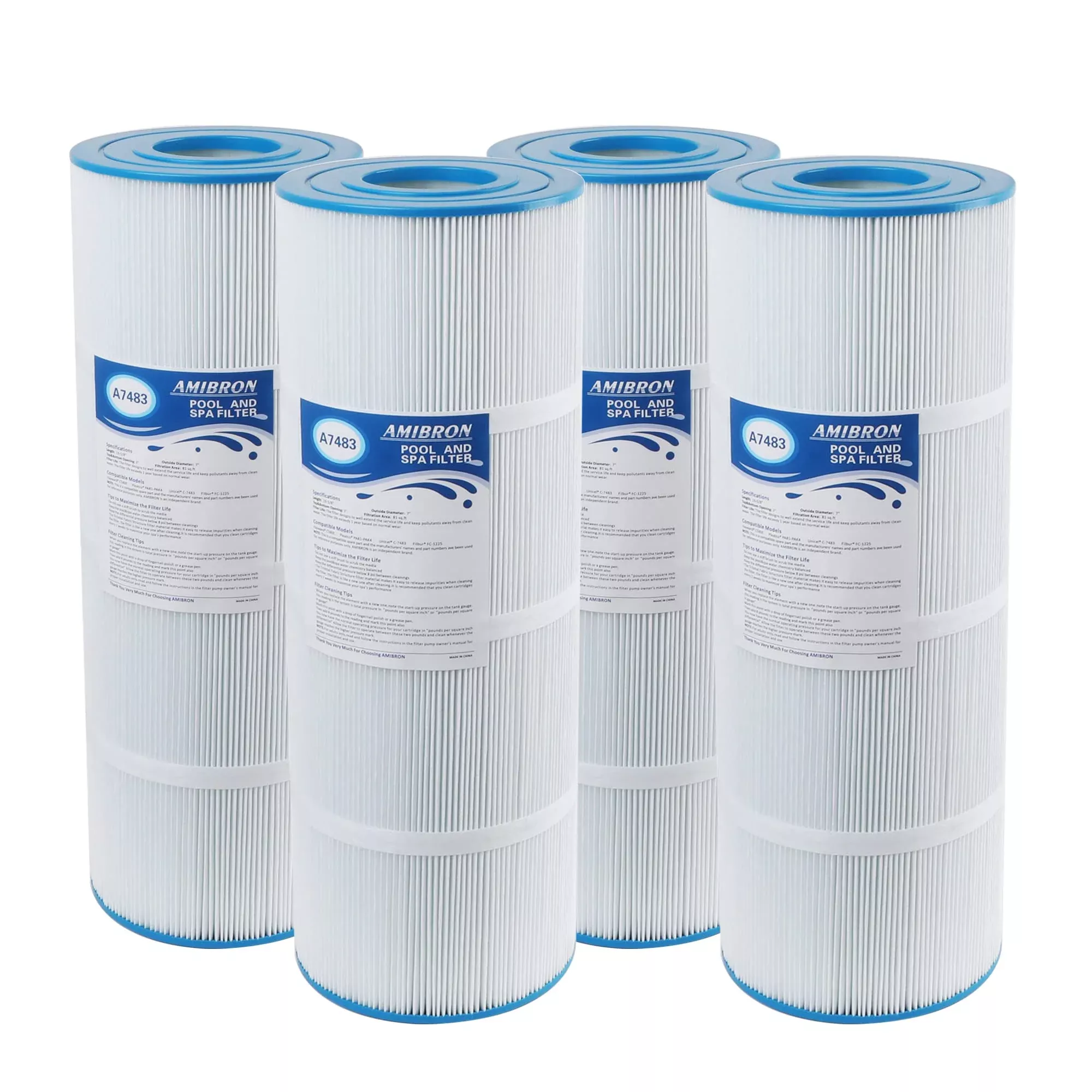 AmiBron C-7483 Pool Filter Cartridge Replaces Hayward SwimClaer C3030, C3025, C3020, C580E, Compatible with Hayward CX580XRE, Pleatco PA81-PAK4, Filbur FC-1225 FC-6425, 4 Pack