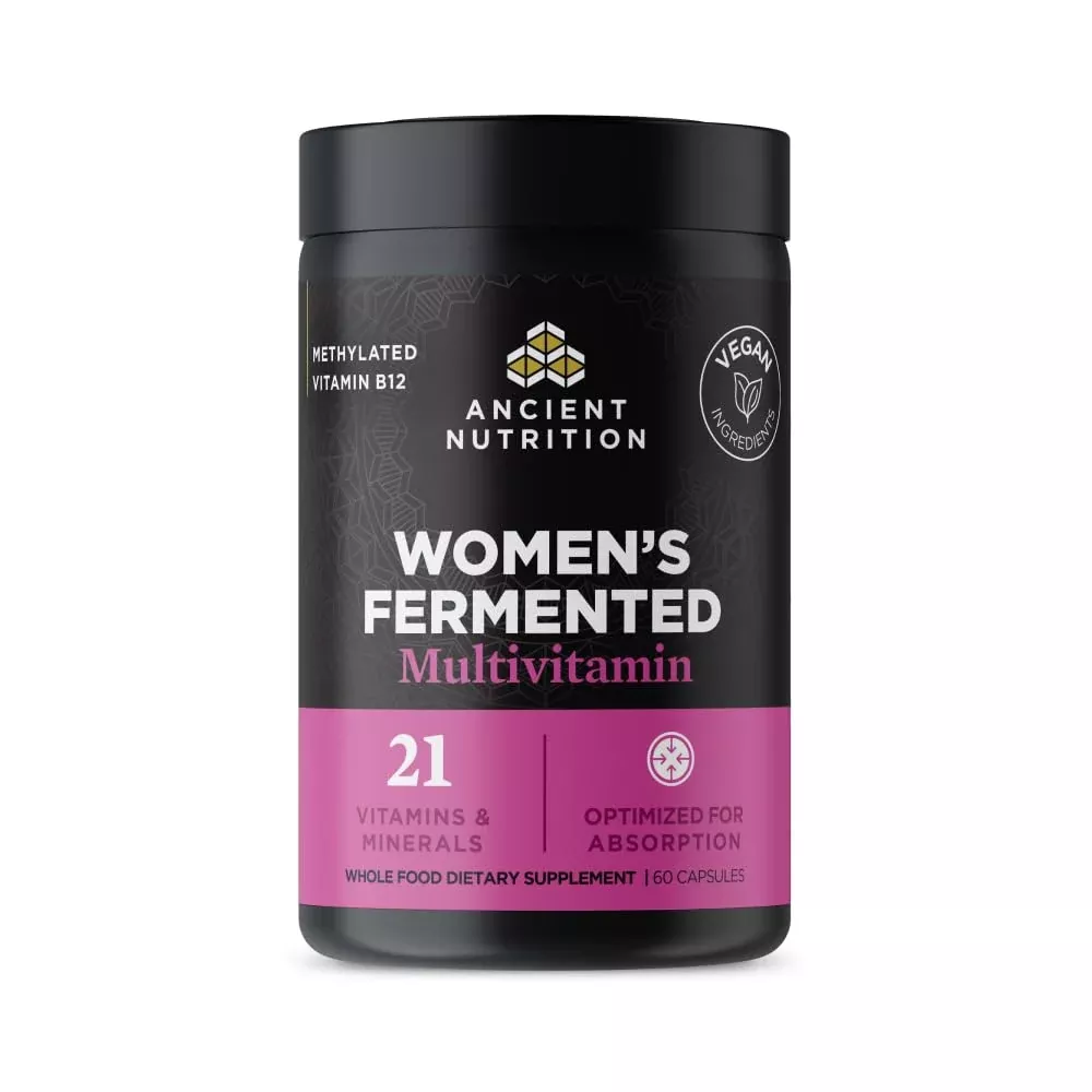 Ancient Nutrition Multivitamin for Women, Women's Fermented Multivitamin with Methylated Vitamin C, D, K, Zinc & Magnesium, Immune Support, Vegan, 60 Ct