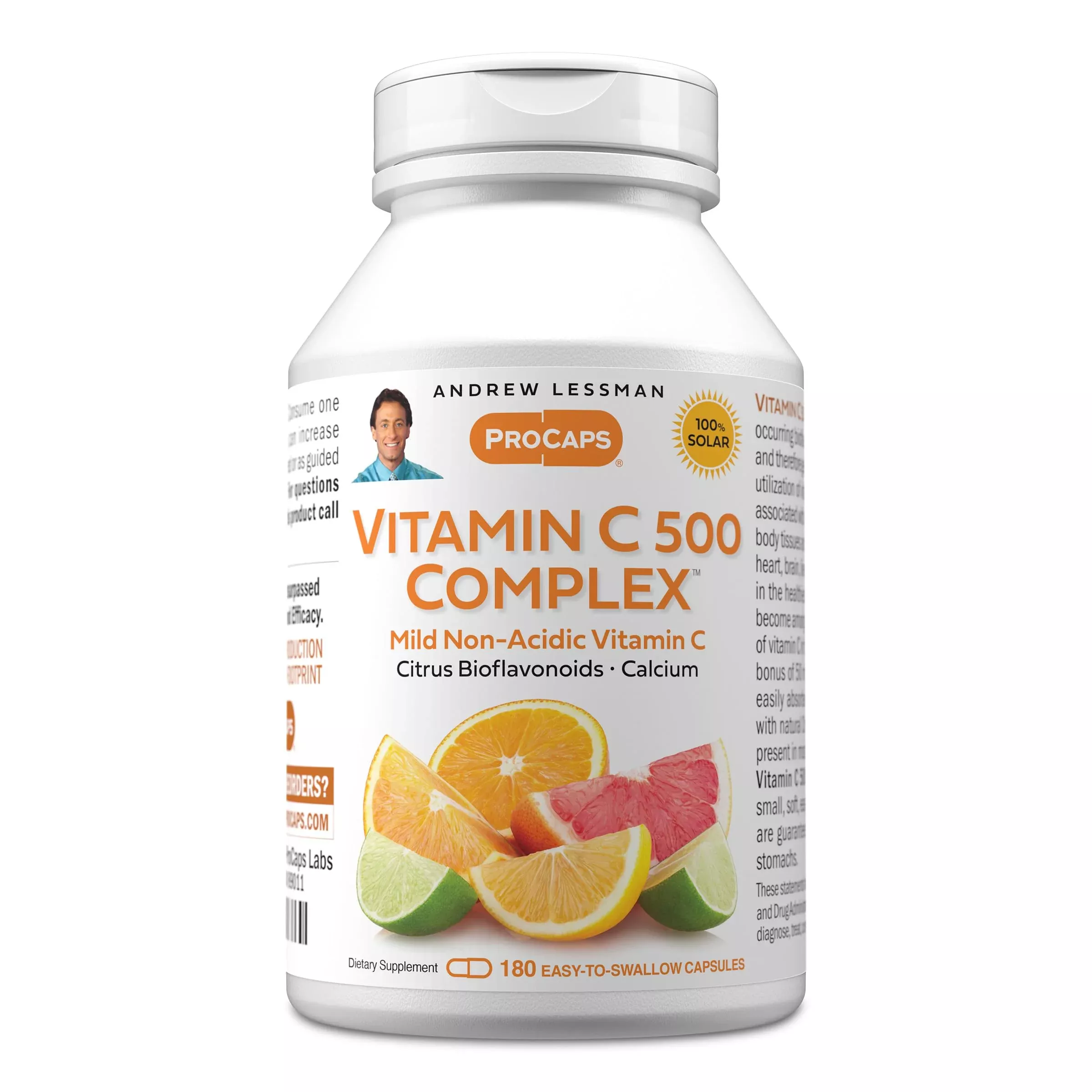 ANDREW LESSMAN Vitamin C 500 Complex 180 Capsules - Non-Acidic Vitamin C Plus Citrus Bioflavonoids for Immune System and Anti-Oxidant Support, No Stomach Upset, Small Easy to Swallow Capsules