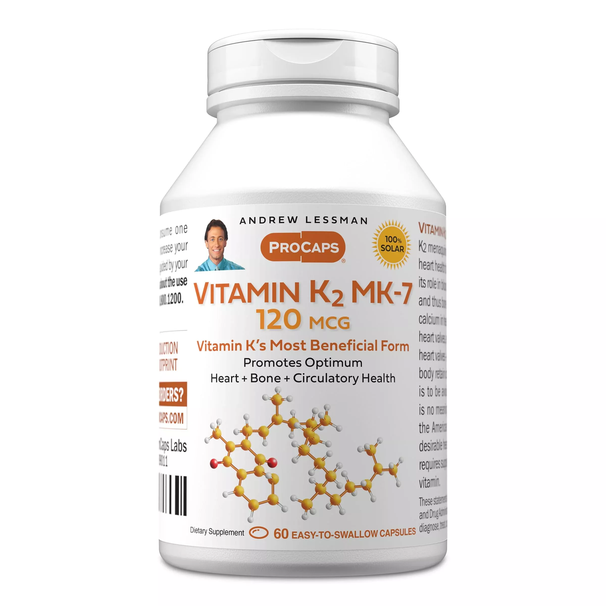 ANDREW LESSMAN Vitamin K2 MK7 120 mcg 60 Softgels - Essential for Healthy Calcium Utilization, Promotes Optimum Skeletal, Heart and Arterial Health. No Additives. Small Easy to Swallow Softgels