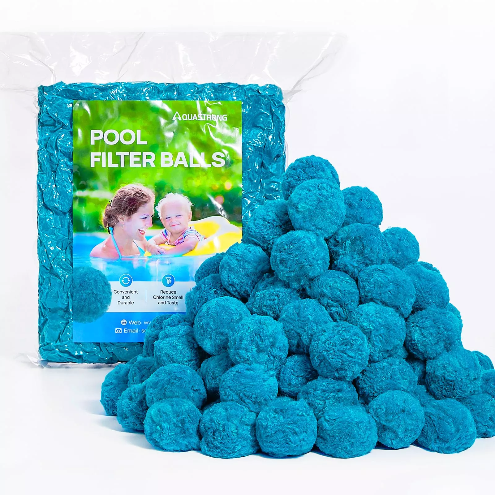 AQUASTRONG Pool Filter Balls for Sand Filter Pump, 1.5 lbs Reusable Sand Filter Balls (Replaces 50 lbs Pool Filter Sand), Efficient Blue Filter Balls for Swimming Pools, Filter Pumps, Aquariums