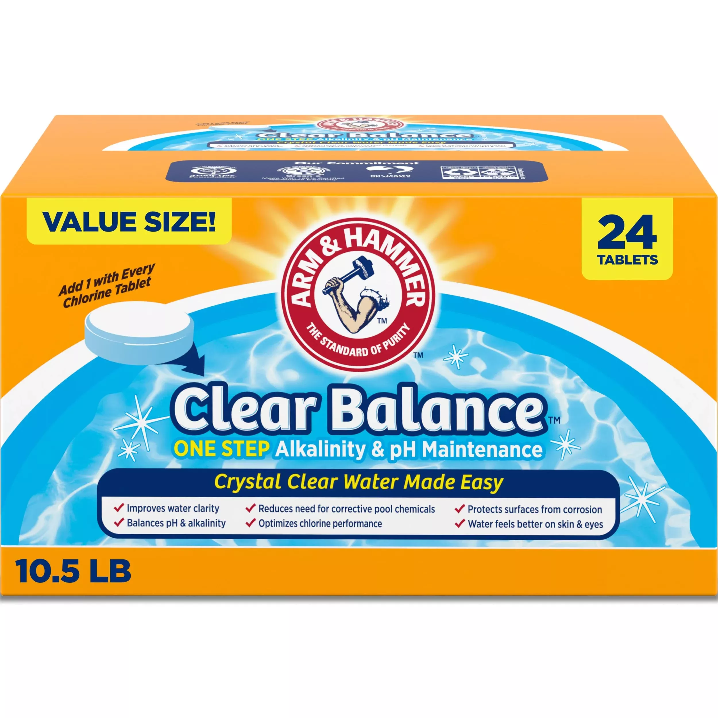 ARM & Hammer Clear Balance, One Step Alkalinity & pH Maintenance Tablets for Swimming Pools & Spa, Long-Lasting Water Balancer, 24 Count