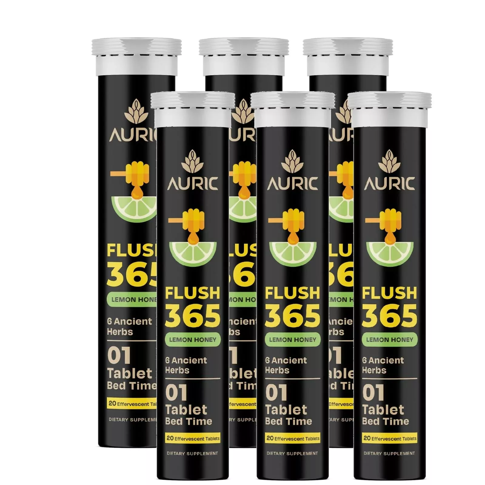 Auric Flush 365 Effervescent 120 Tablets Herbal Digestive Support | with Triphala, Isabgol, Castor Oil & Senna | Honey Lemon Flavor | Support Bowel & Gut Cleanse | Plant-Based Supplement