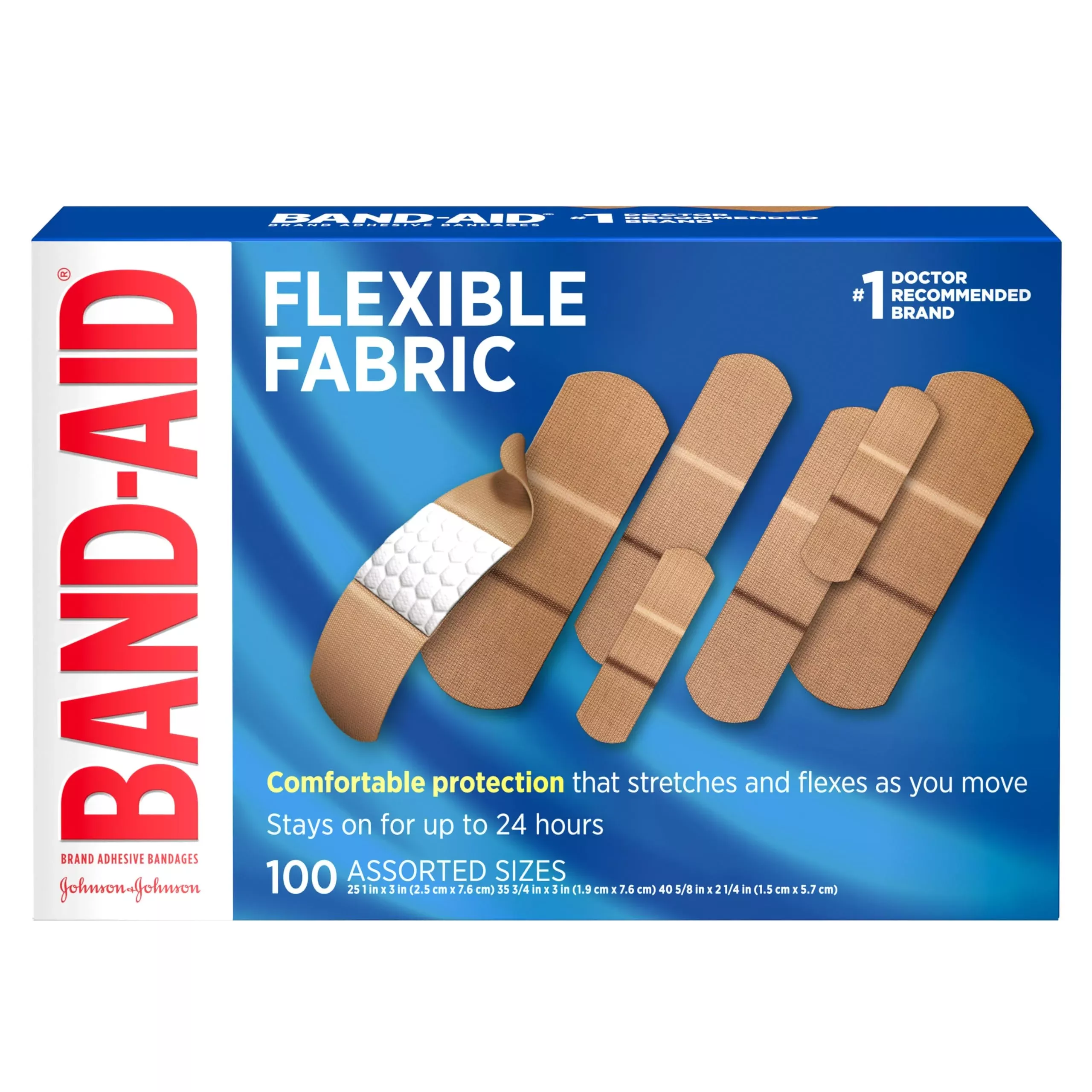 Band-Aid Brand Flexible Fabric Adhesive Bandages, Comfortable Sterile Protection & Wound Care for Minor Cuts & Burns, Quilt-Aid Technology to Cushion Painful Wounds, Assorted Sizes, 100 ct