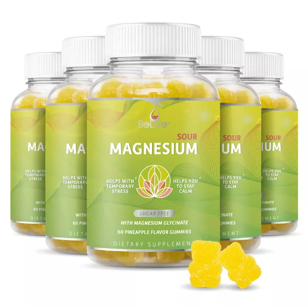 BeLive Magnesium Glycinate Gummies 200 mg - Sugar Free Supplement for Muscle Relaxation, Sleep Support, & Heart Health for Adults & Kids - Pineapple Flavor - 2 Pack, 120 Count