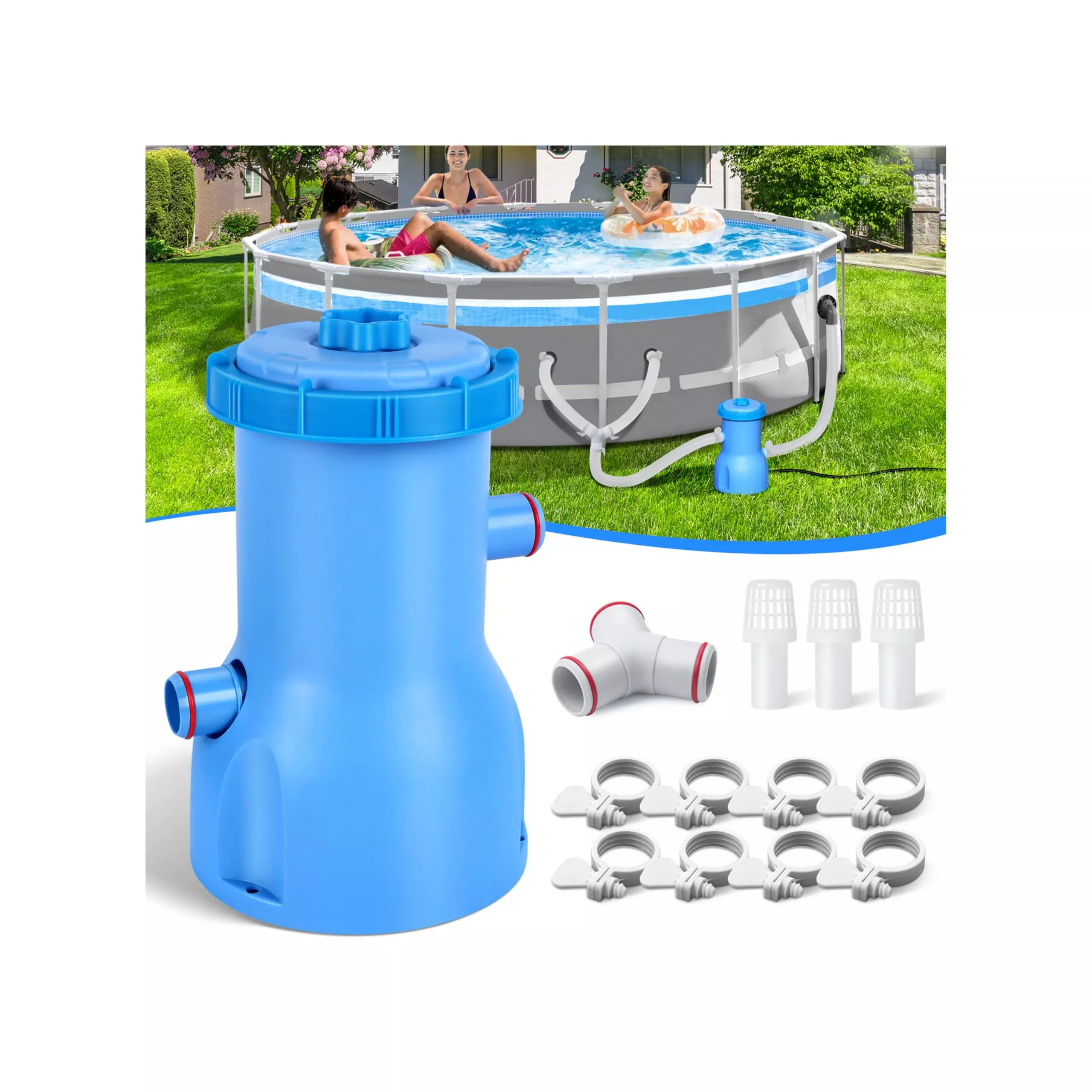 BluClear 530 GPH Above Ground Pool Filter Pump, ETL Certified Cartridge Filter Pump System with GFCI Protection, Includes Type II Filter Cartridge, for Small Above Ground Pools