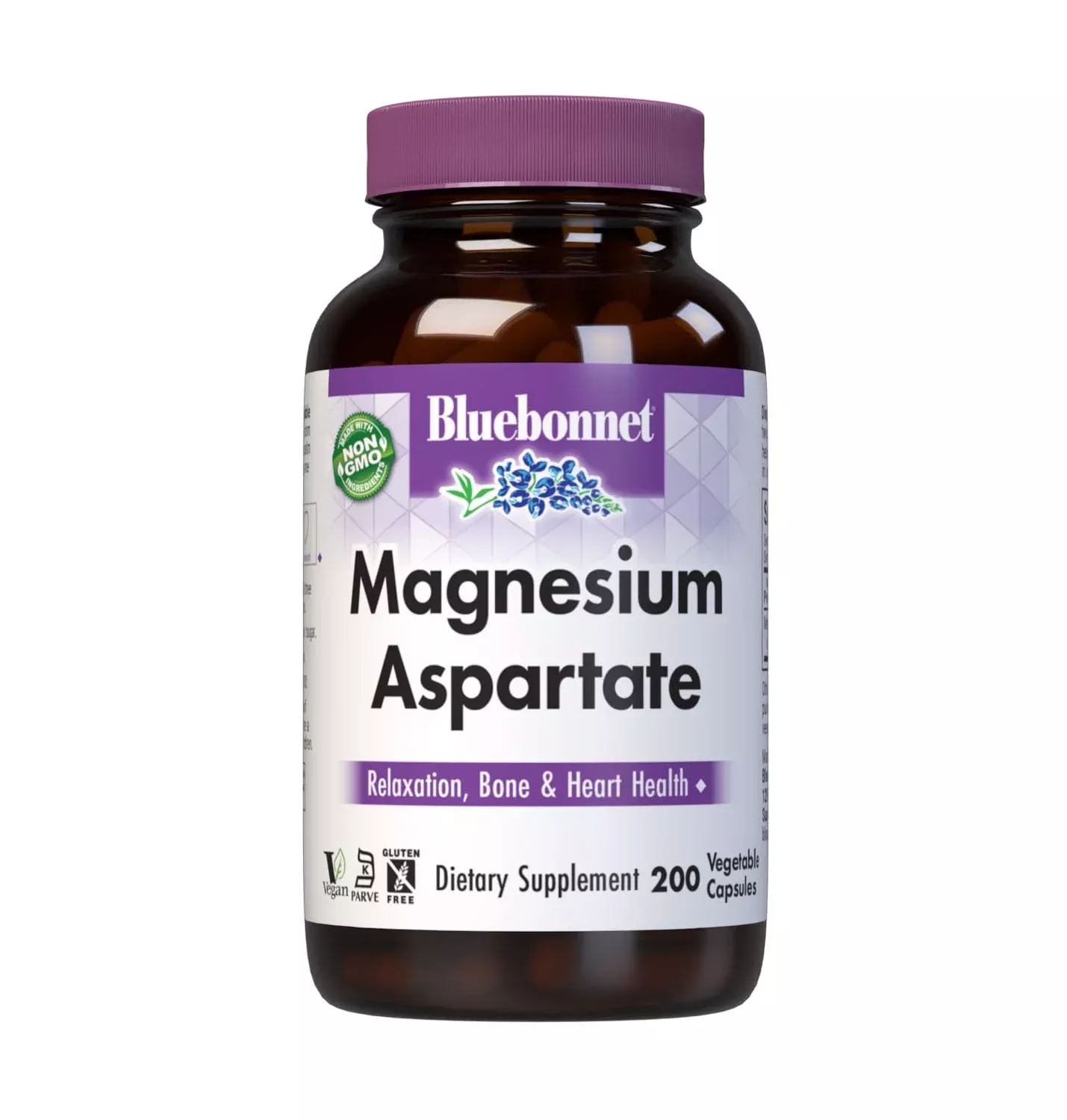 Bluebonnet Nutrition Magnesium 400 mg Chelated Magnesium Aspartate Daily Mineral, Heart & Bone Support* Supplement for Men & Women Vegan, Non-GMO - 200 Vegetable Capsules