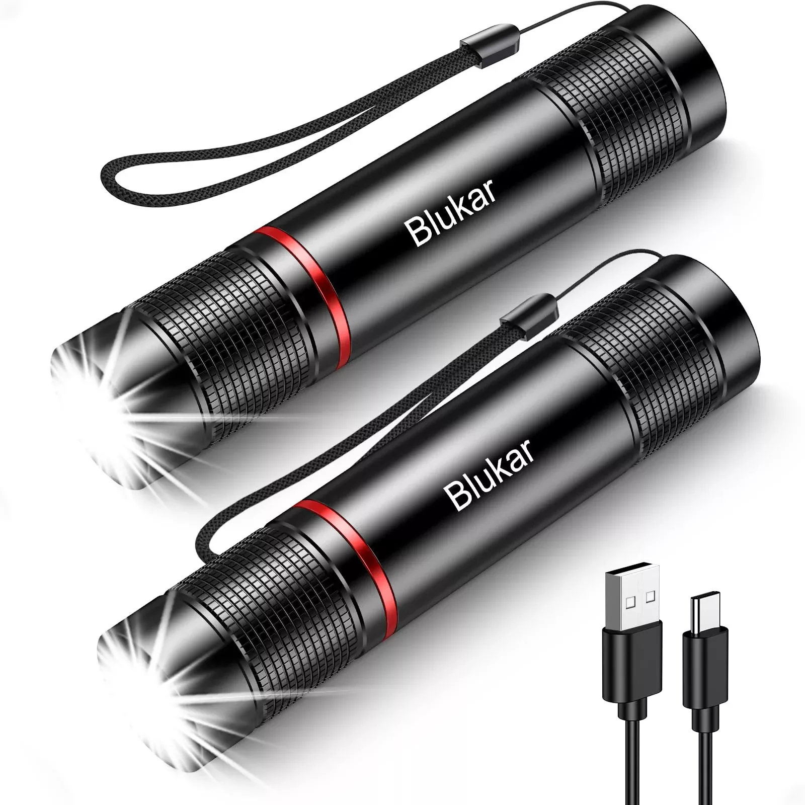 Blukar Rechargeable Flashlight 2 Pack, High Lumens Flashlight, Super Bright Small LED Flash Light- Zoomable, Adjustable Brightness, Long Lasting for Camping, Outdoors and Home Emergency