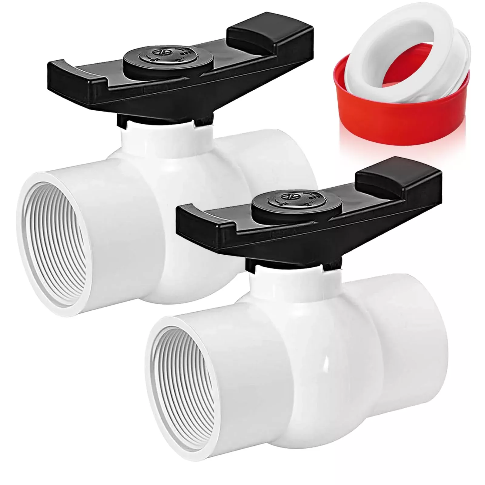 Boltigen 2Pack 1-1 /2 inch NPT PVC Ball Valves, 1.5''Double Female NPT Threaded PVC Shut Off Valve with Full Flow Port, SCH40 Plastic Water Control Valve, for Swimming Pool, Irrigation, Sewage Pipes