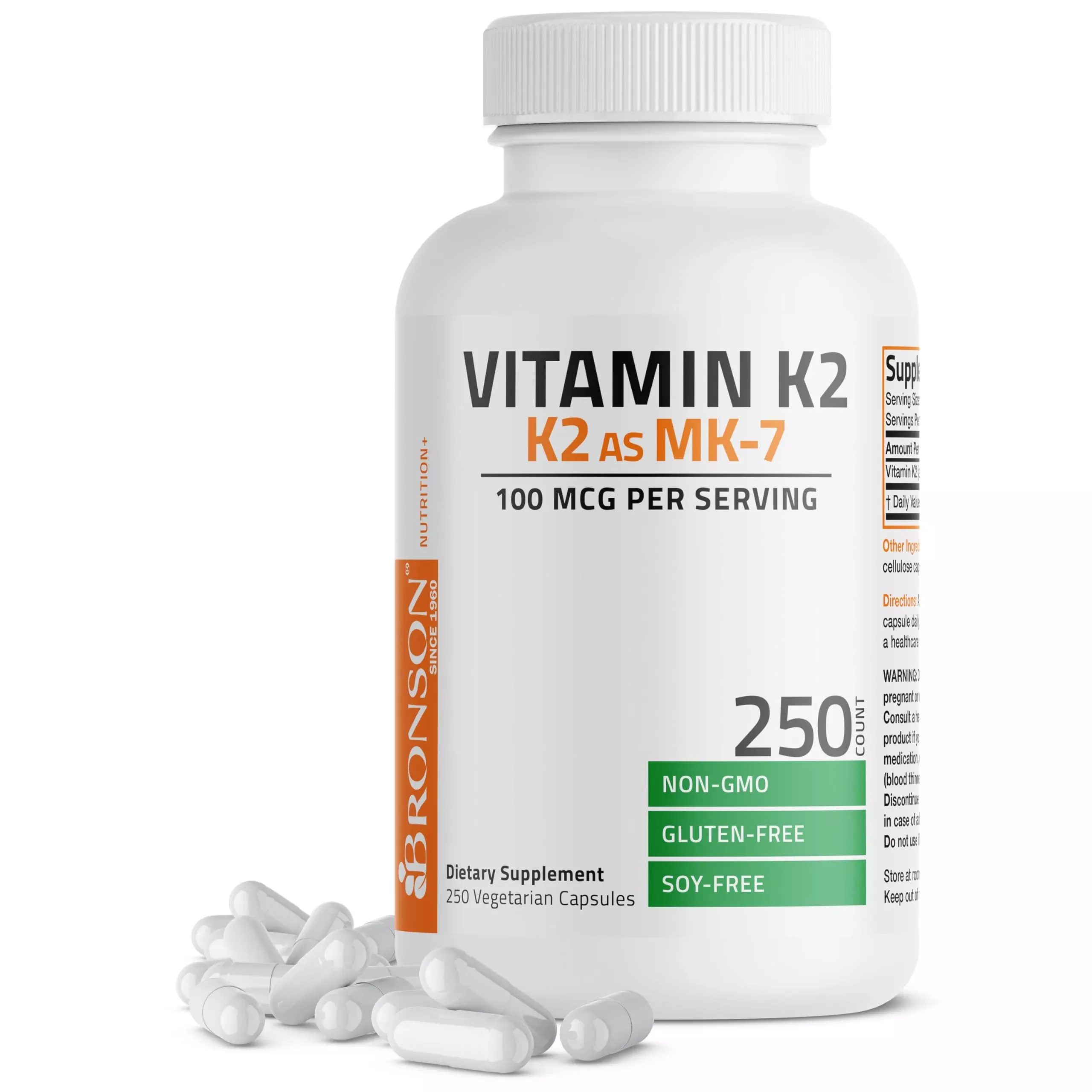 Bronson Vitamin K2 as MK-7 Menaquinone 100 mcg Non-GMO, 250 Capsules