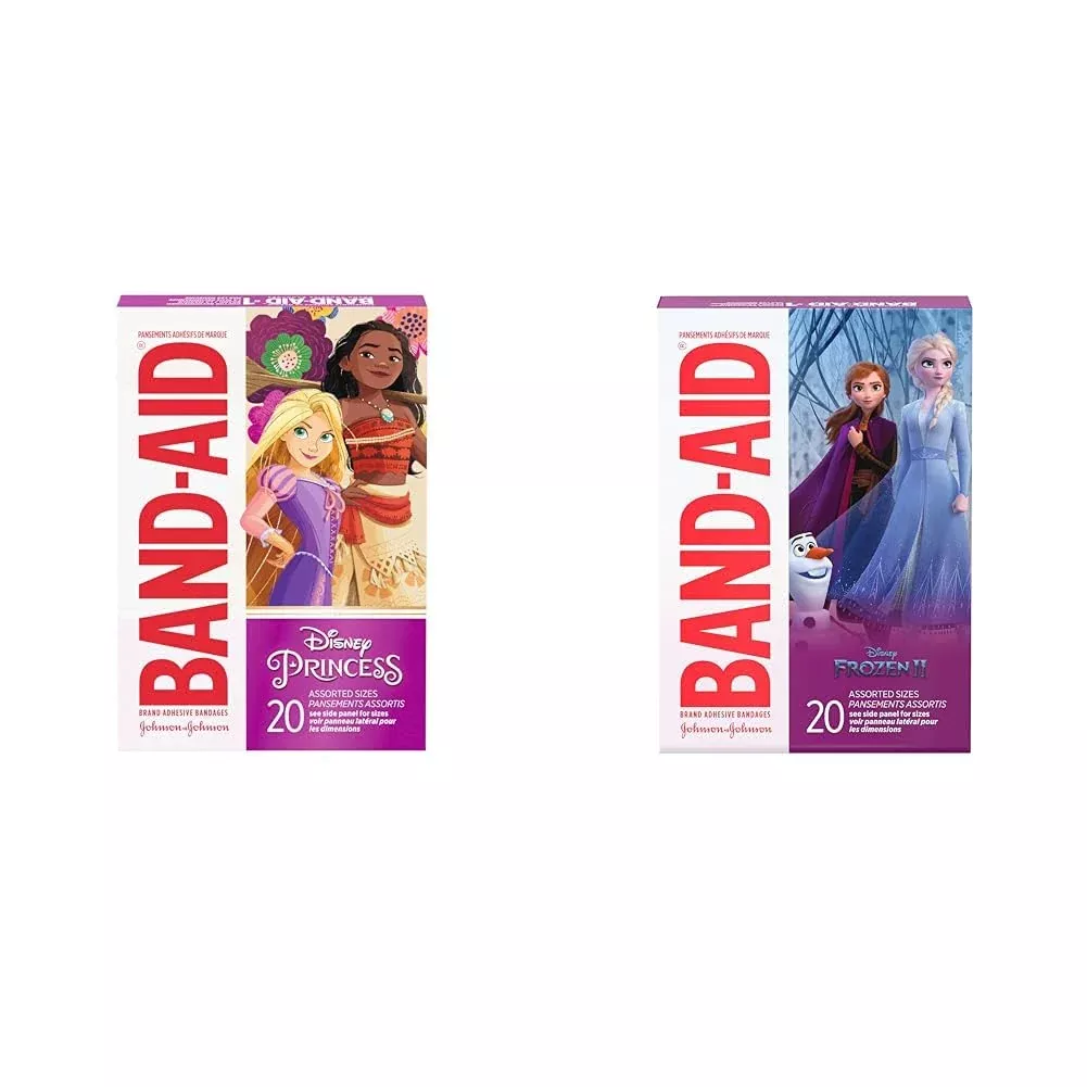 Bundle of BAND-AID Brand Adhesive Bandages for Kids, Disney Princess, Assorted, 20 ct and BAND-AID Brand Adhesive Bandages, Disney Frozen II, Assorted Sizes, 20 ct