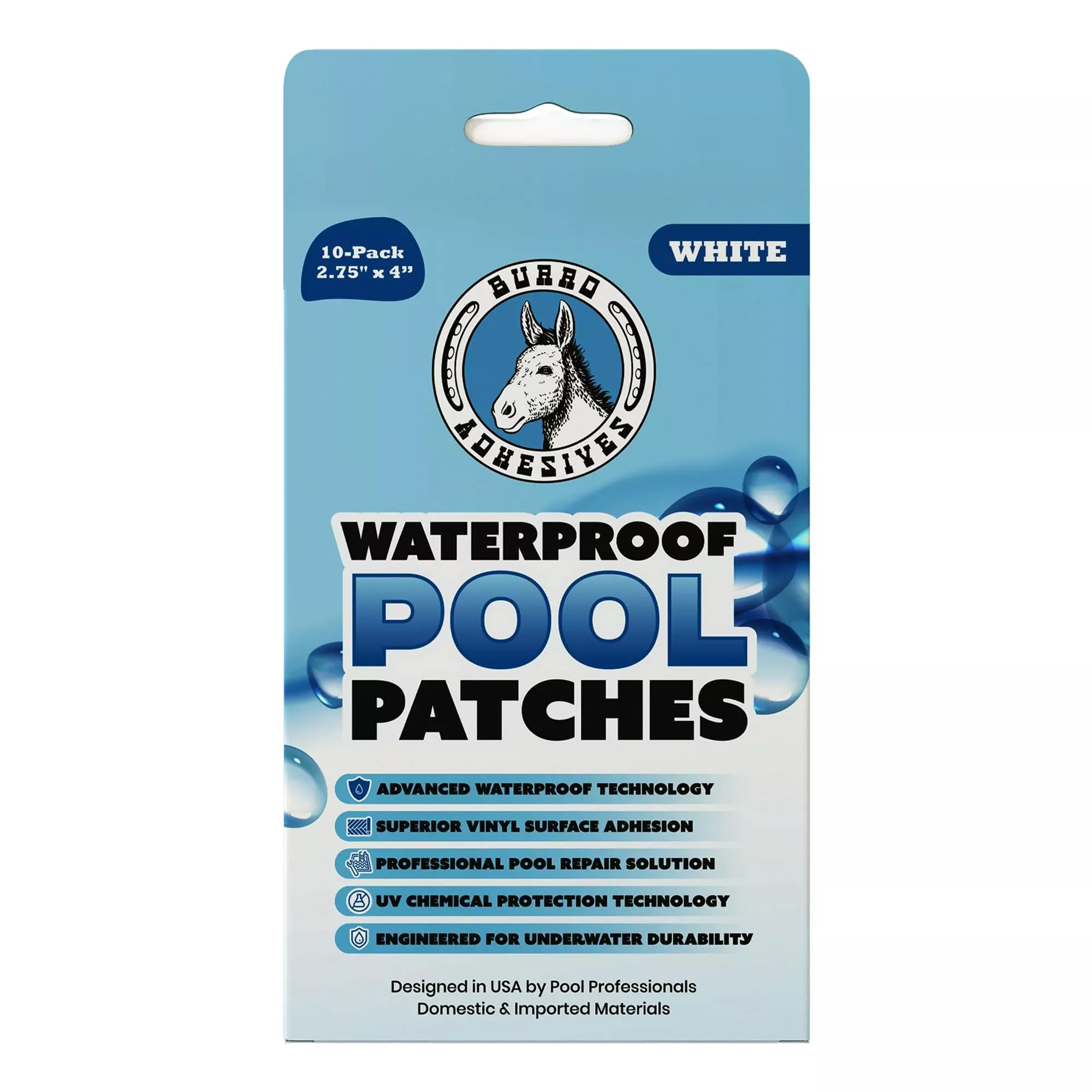 Burro Adhesives 10-Pack Waterproof White Pool Patches - Professional Grade PVC Repair Kit with 2.75