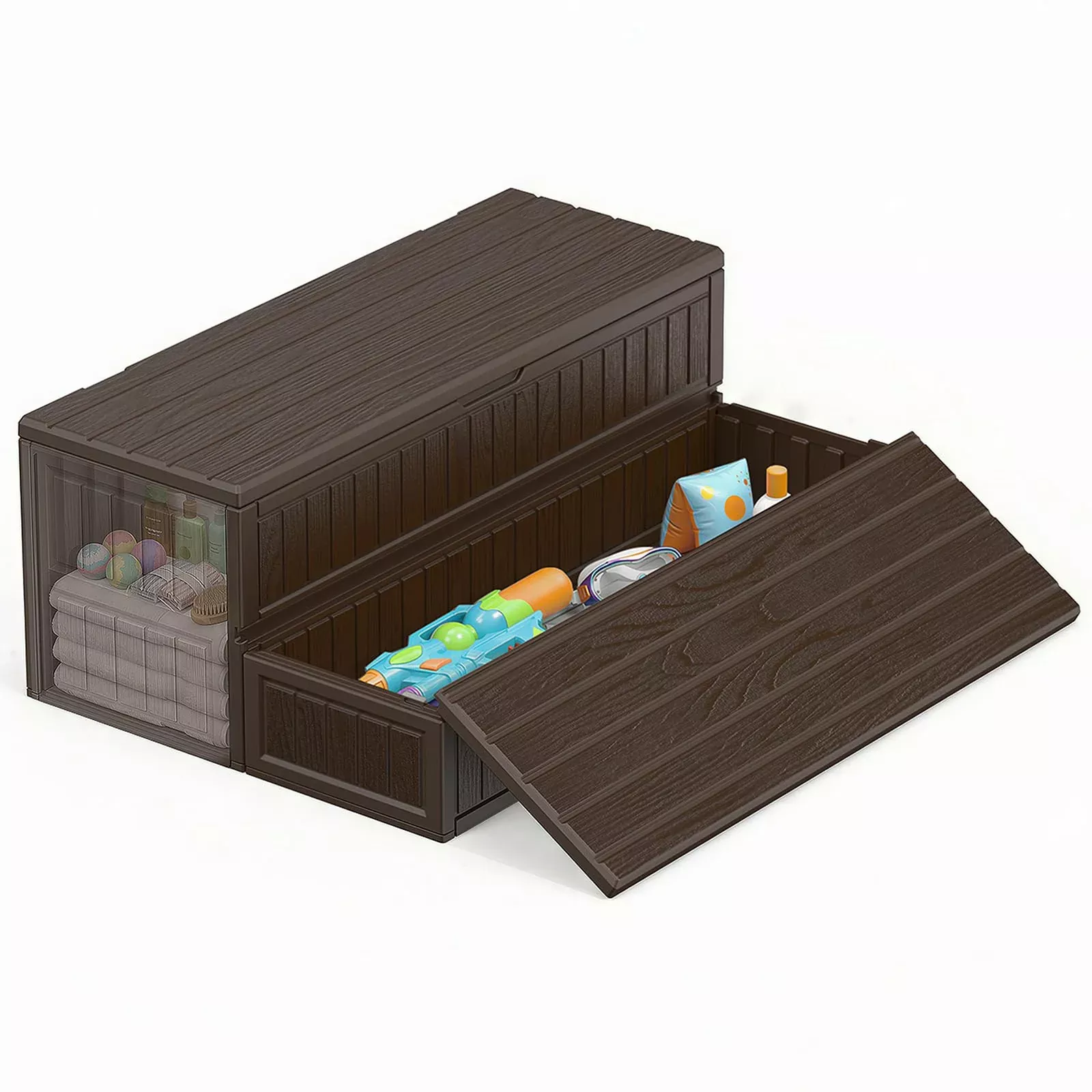 CAMMOO Hot Tub Steps - Double-Decker Large Storage & Snap-Together Assembly, Fully Sealed Spa Steps with Non-Slip Wider Step, Hot Tub Stairs, Outdoor /Indoor, Grey-White