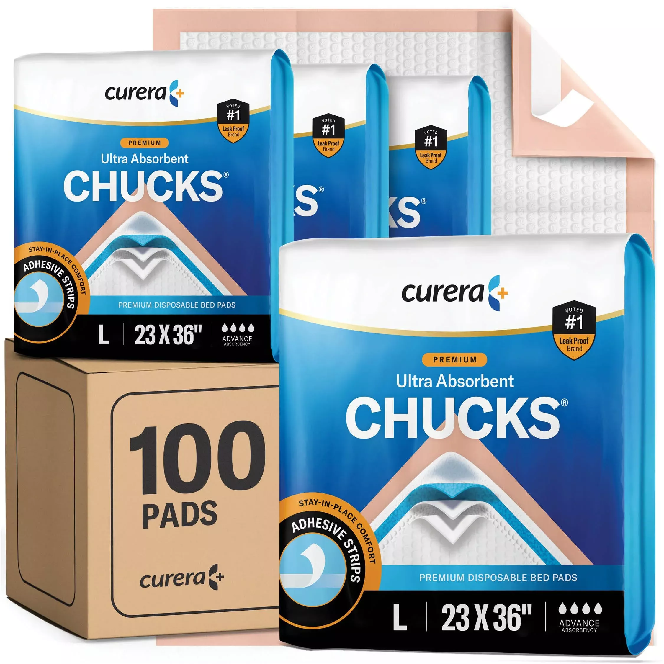Chucks Premium Disposable Underpads 23”x36” Ultra Super Absorbent Chux Incontinence Bed Pads Disposable Adult with Adhesive Tape, Pee Pads Pet Training Pads Large 23x36 [100-Pack]