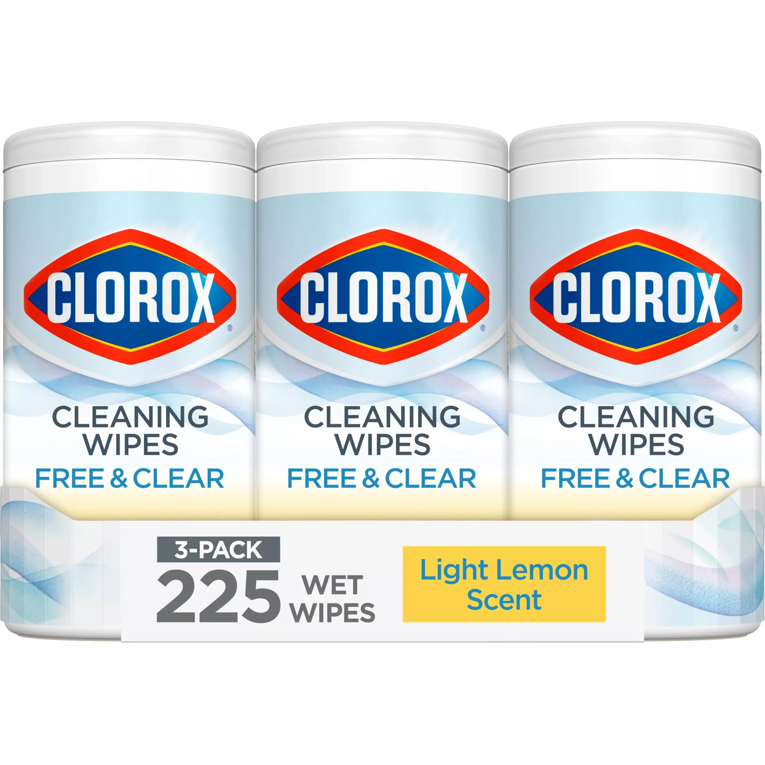Clorox Free & Clear Cleaning Wipes, Light Lemon Scent, 75 Count, Pack of 3 (Pack May Vary)