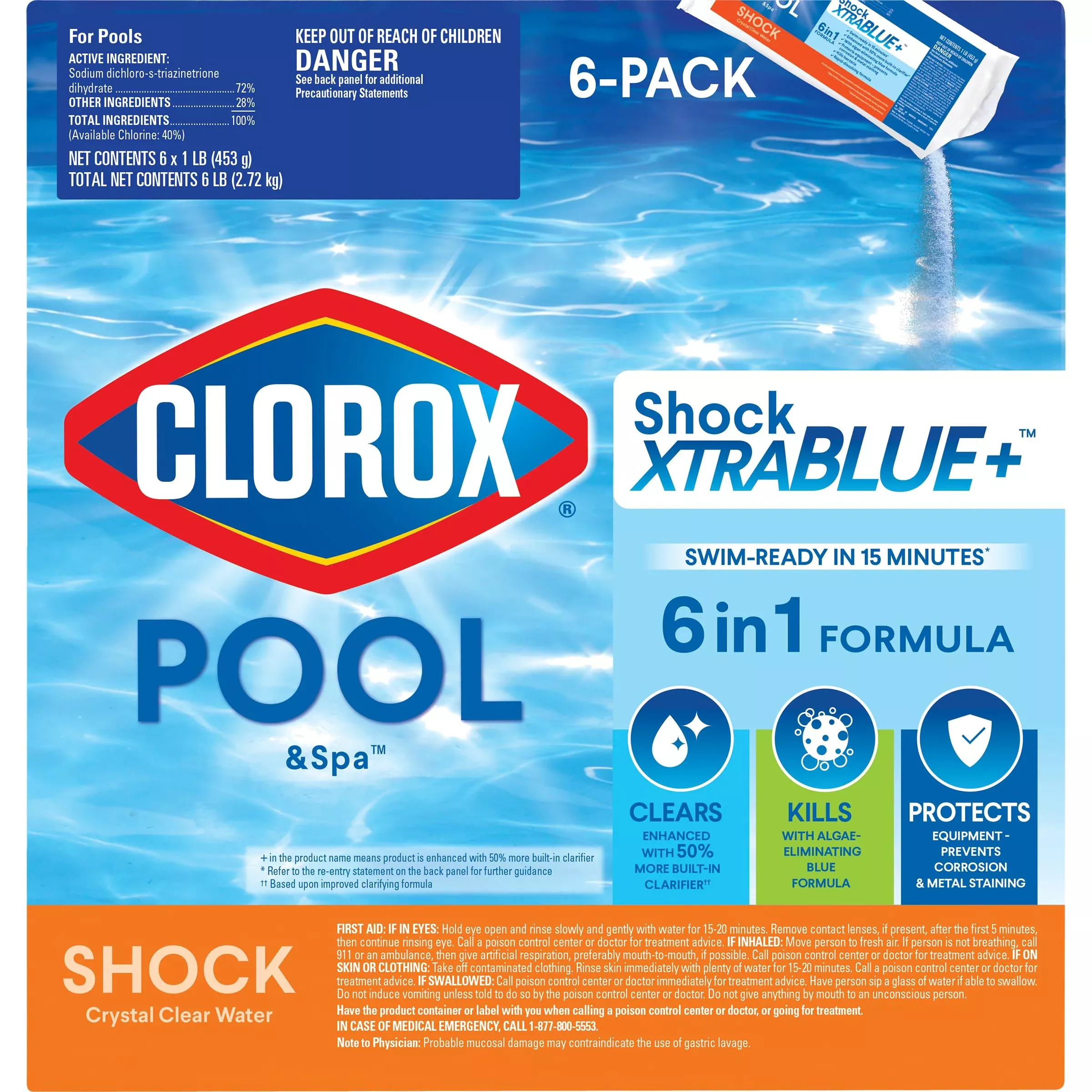 Clorox Pool&Spa™ Shock XTRABLUE Plus, Kills Bacteria & Algae in Swimming Pools, Swim-Ready in 15 Minutes, (36-Pack)